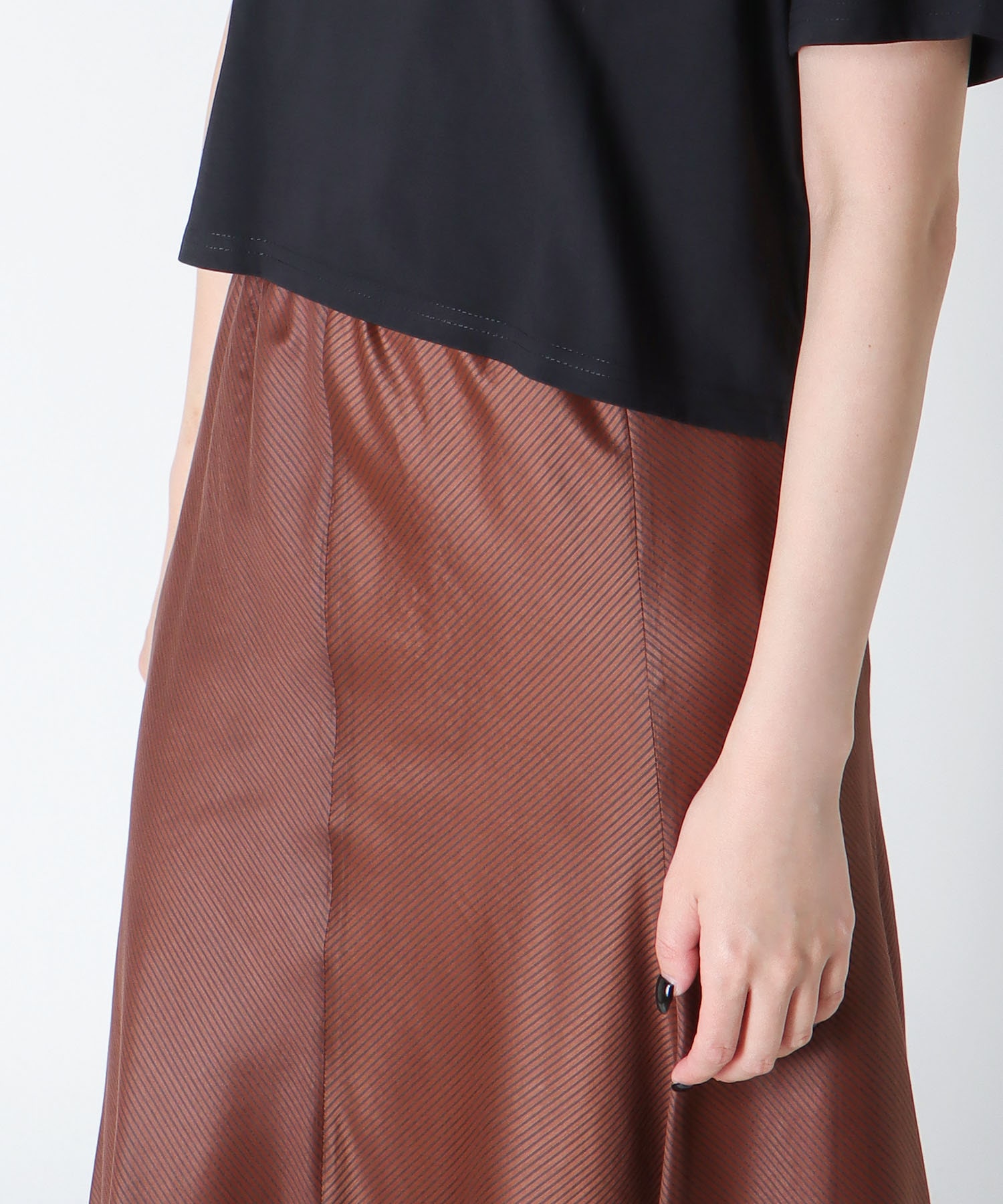 sheer stripe panel flare skirt