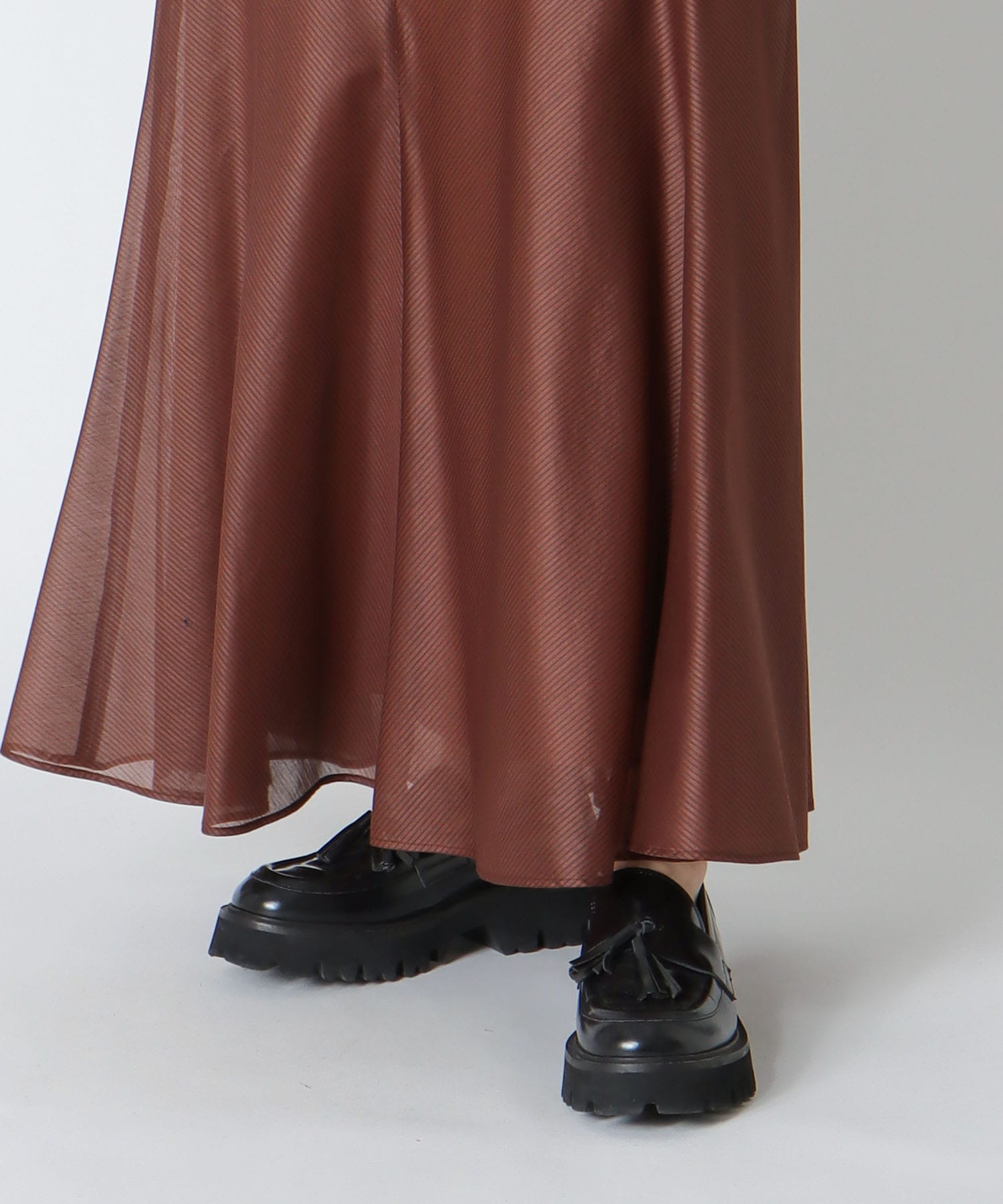 sheer stripe panel flare skirt