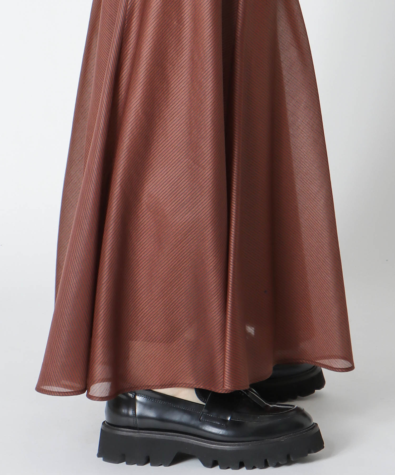 sheer stripe panel flare skirt