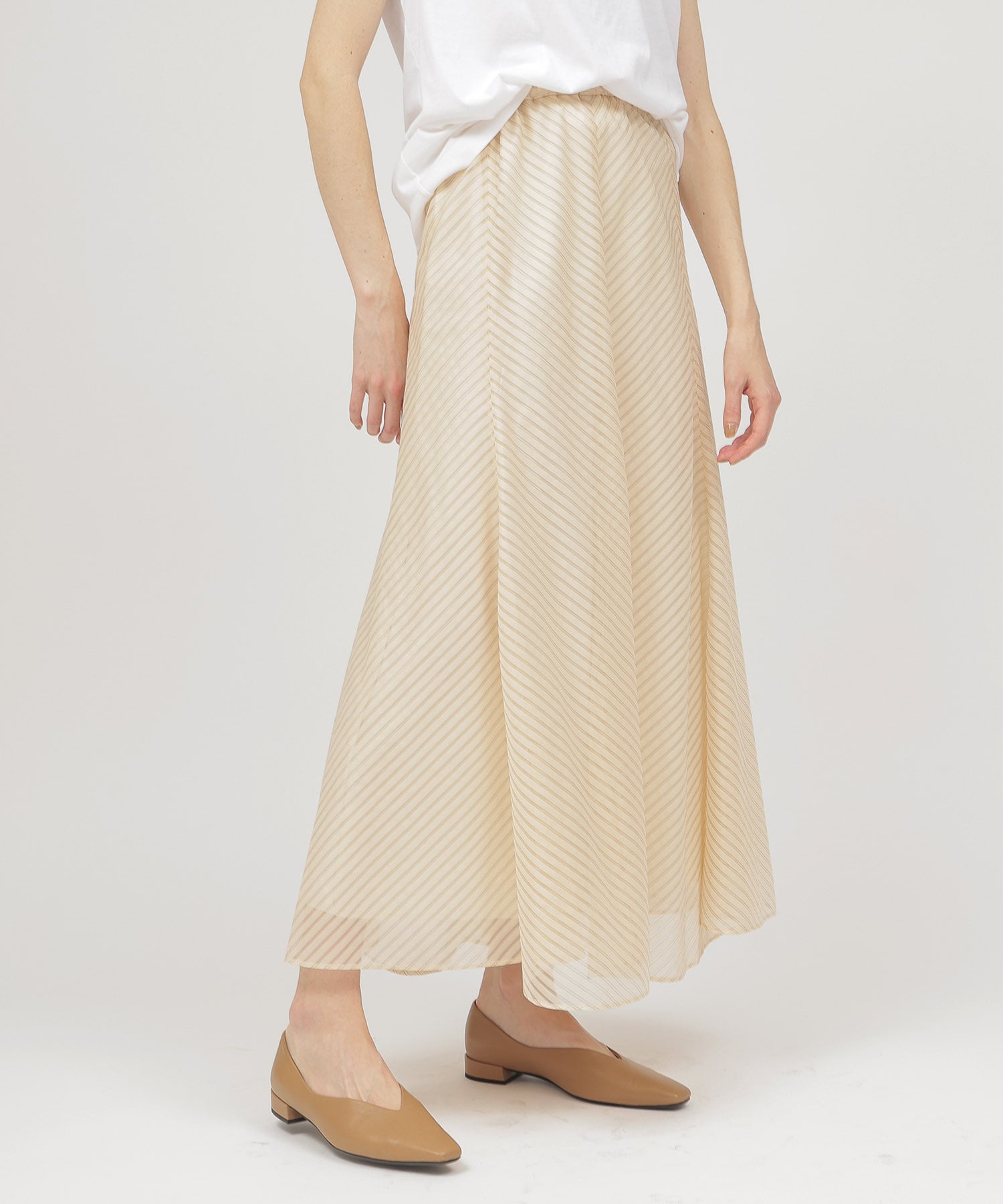 sheer stripe panel flare skirt