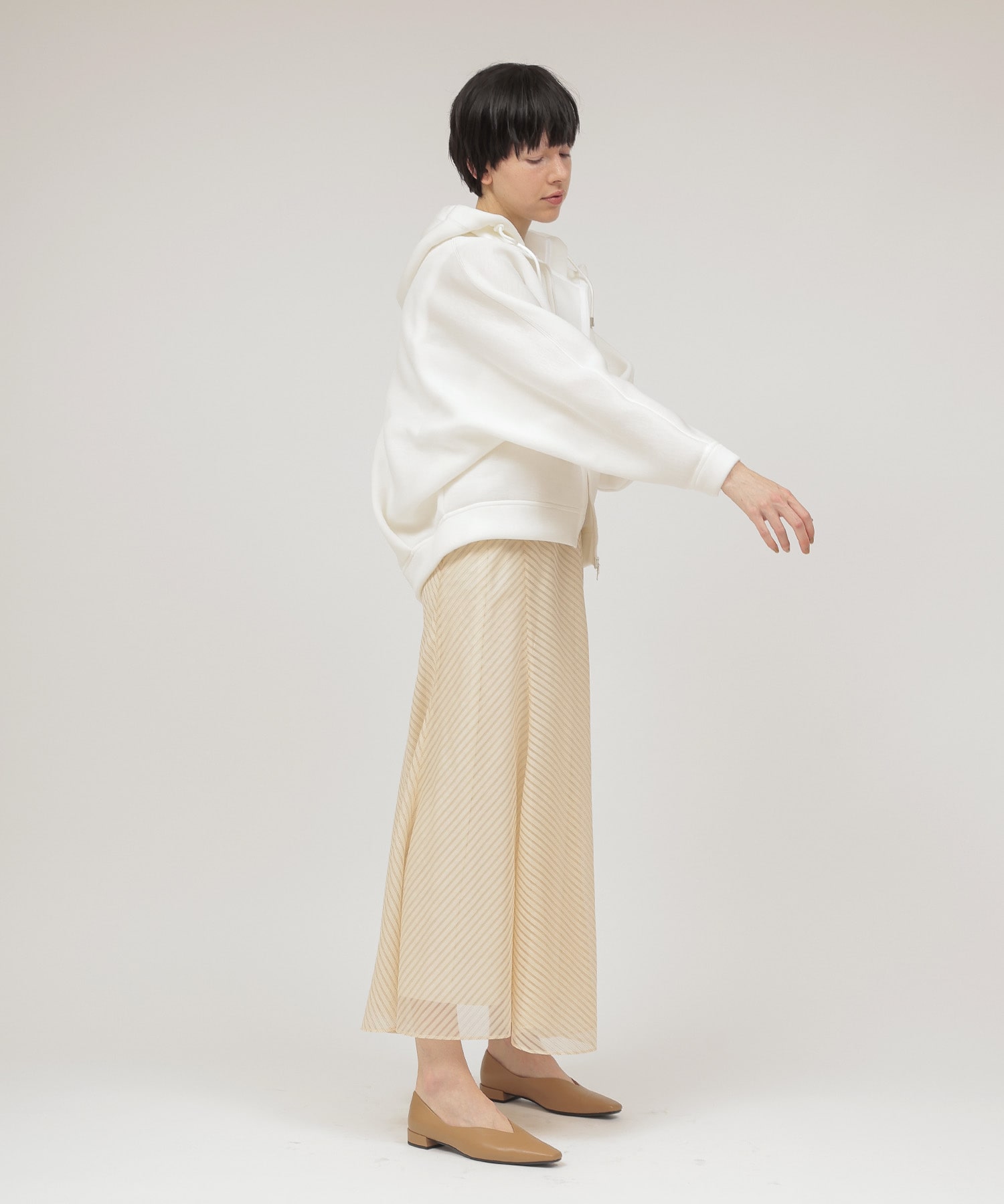 sheer stripe panel flare skirt