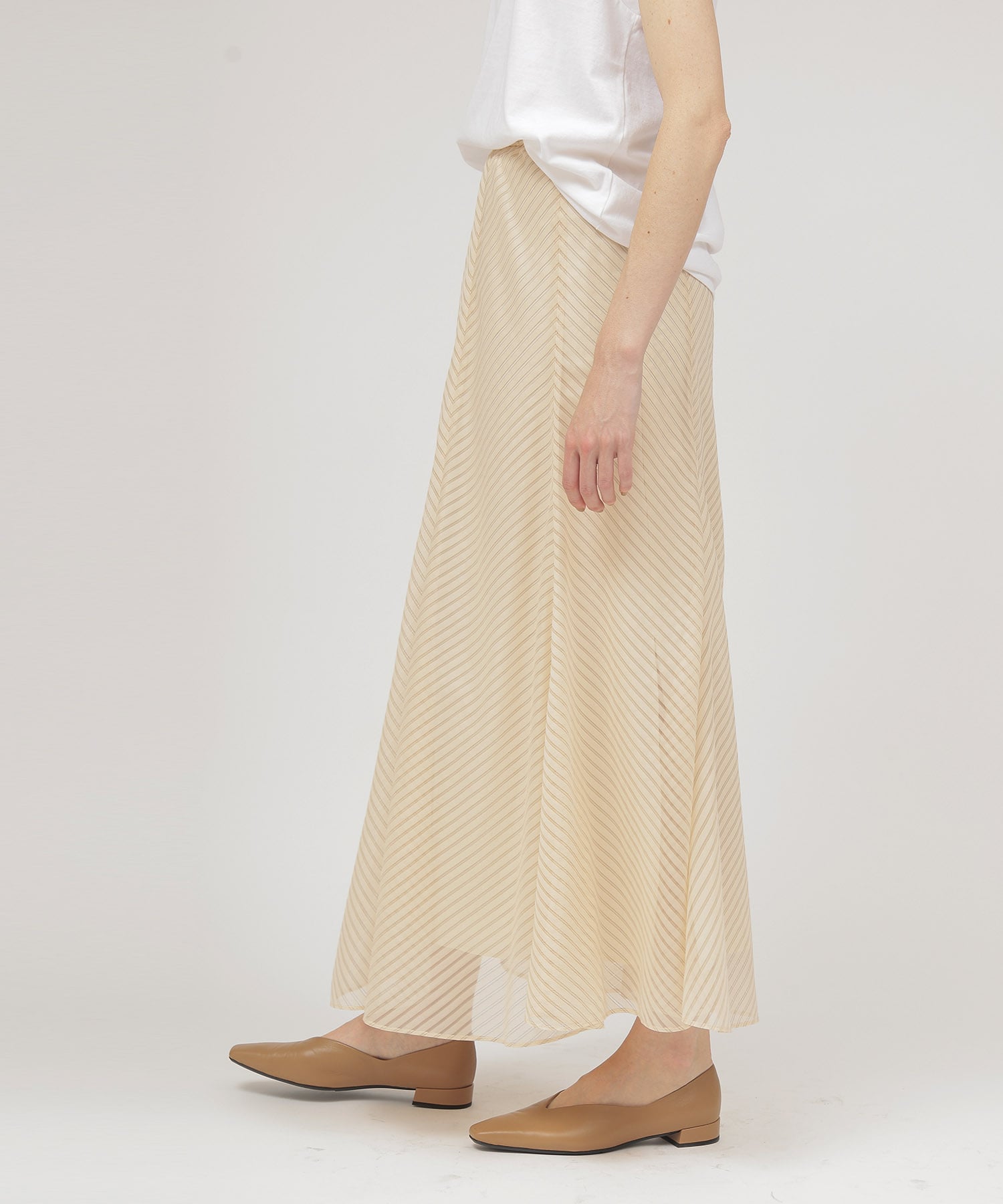 sheer stripe panel flare skirt