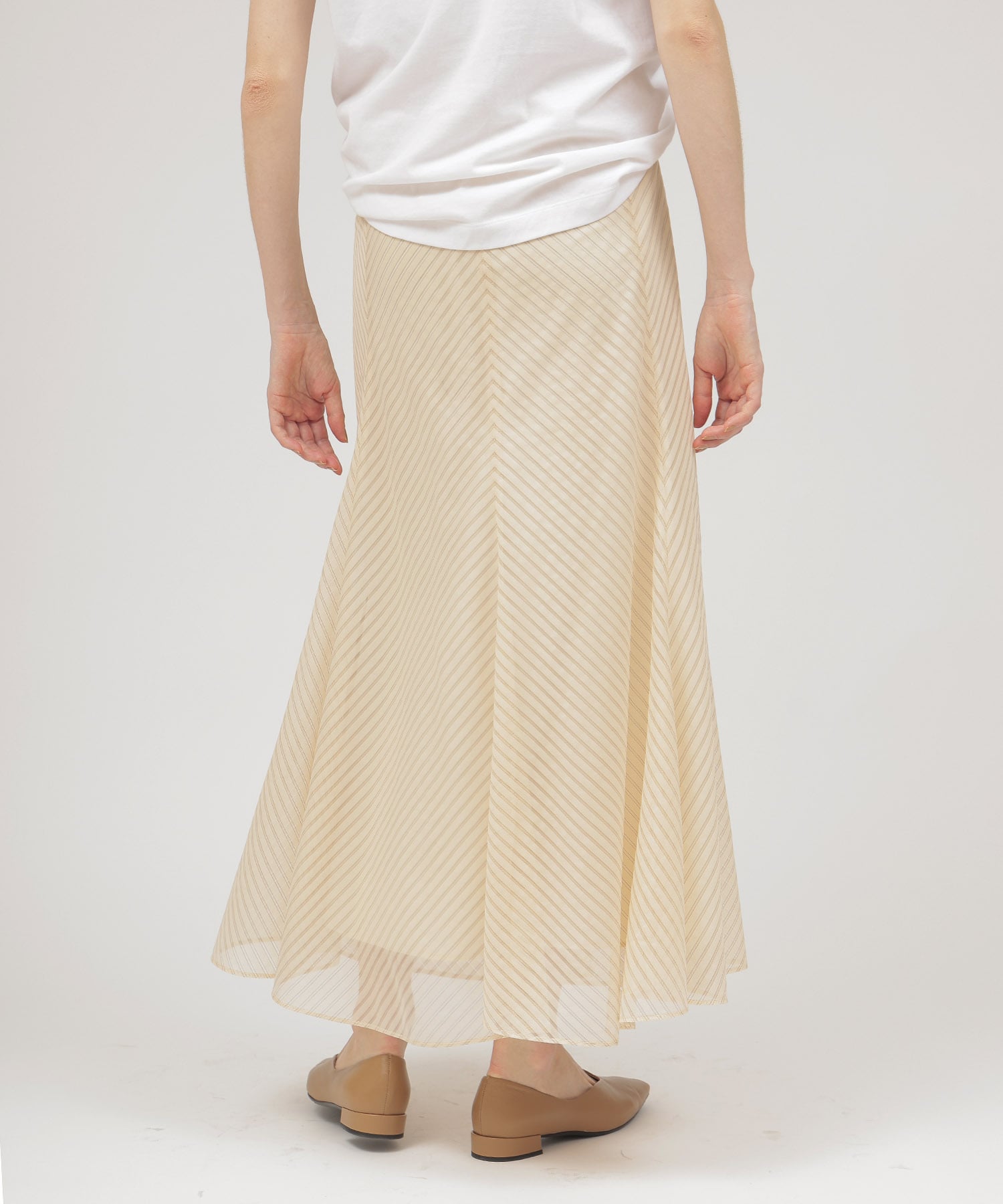 sheer stripe panel flare skirt