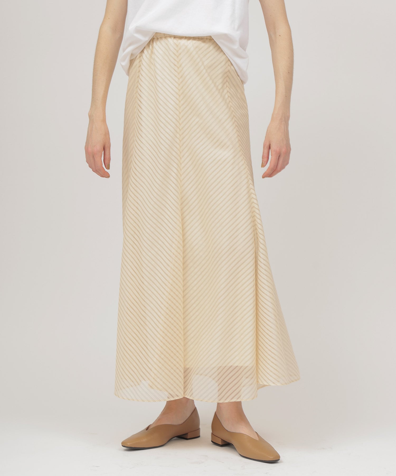 sheer stripe panel flare skirt