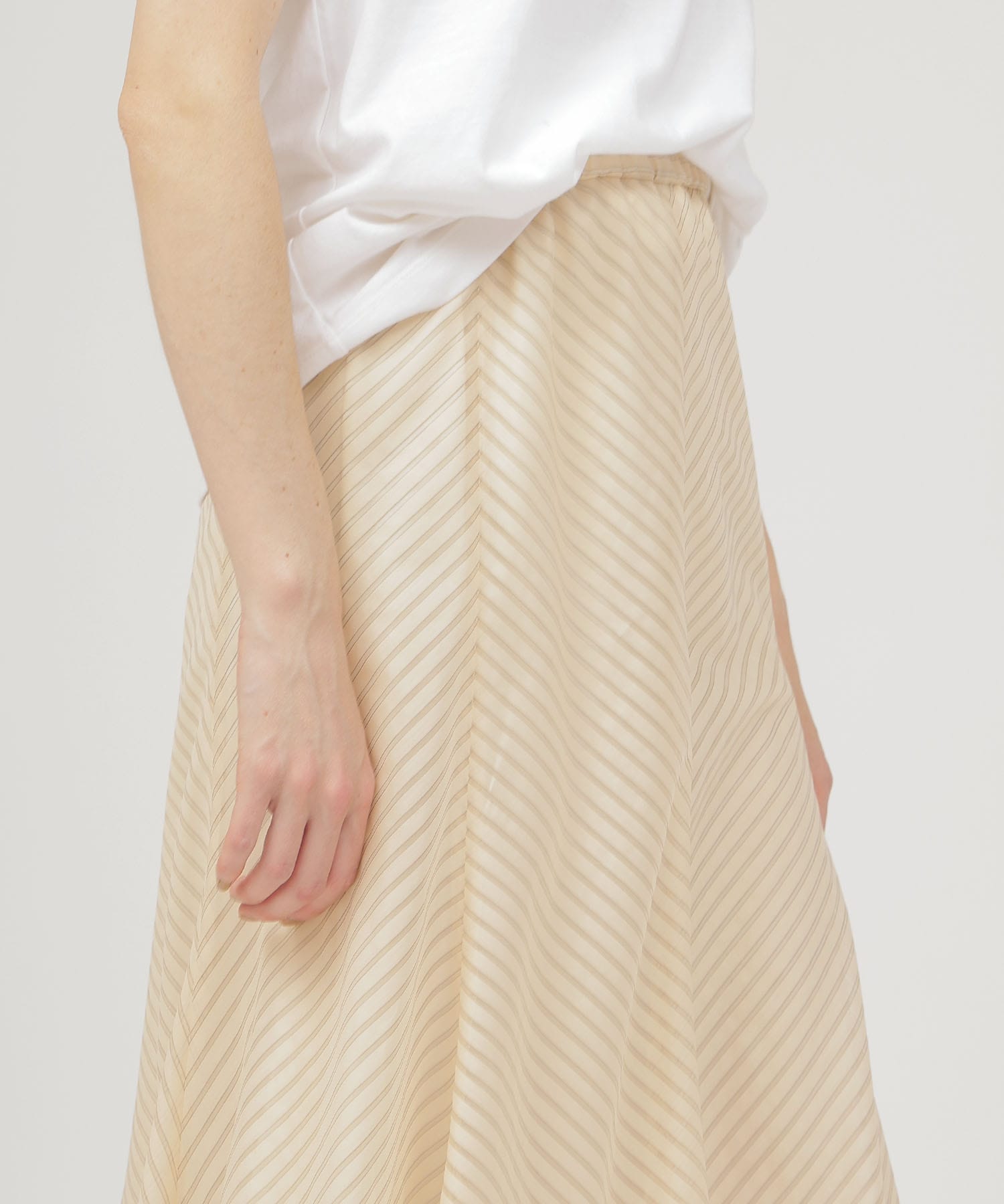 sheer stripe panel flare skirt