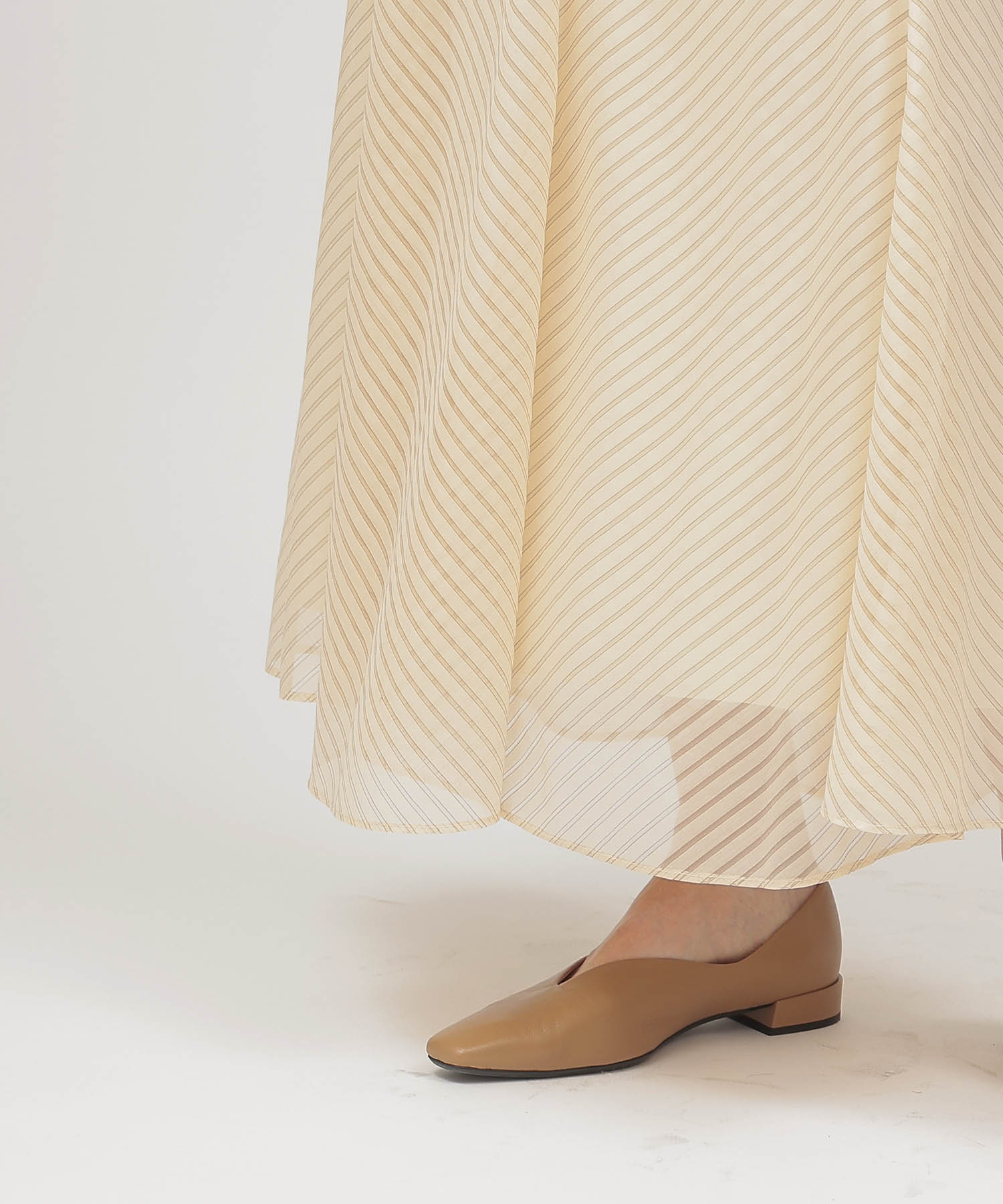 sheer stripe panel flare skirt