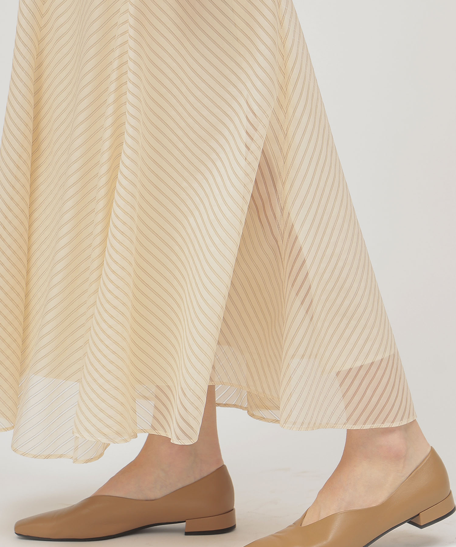 sheer stripe panel flare skirt
