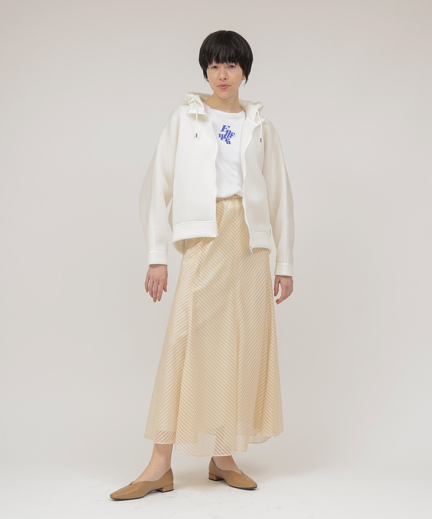 sheer stripe panel flare skirt