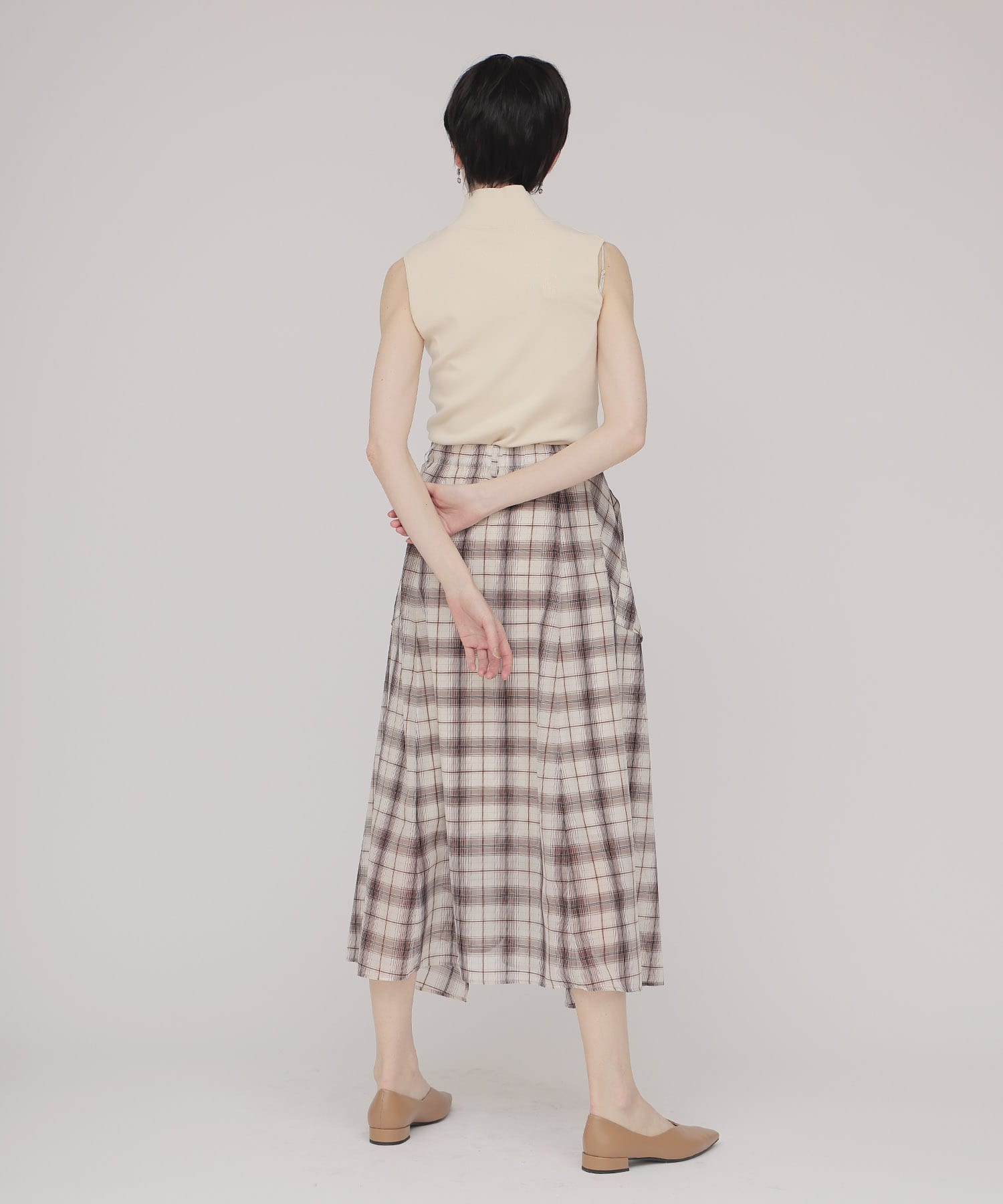 sheer check irregular hem skirt