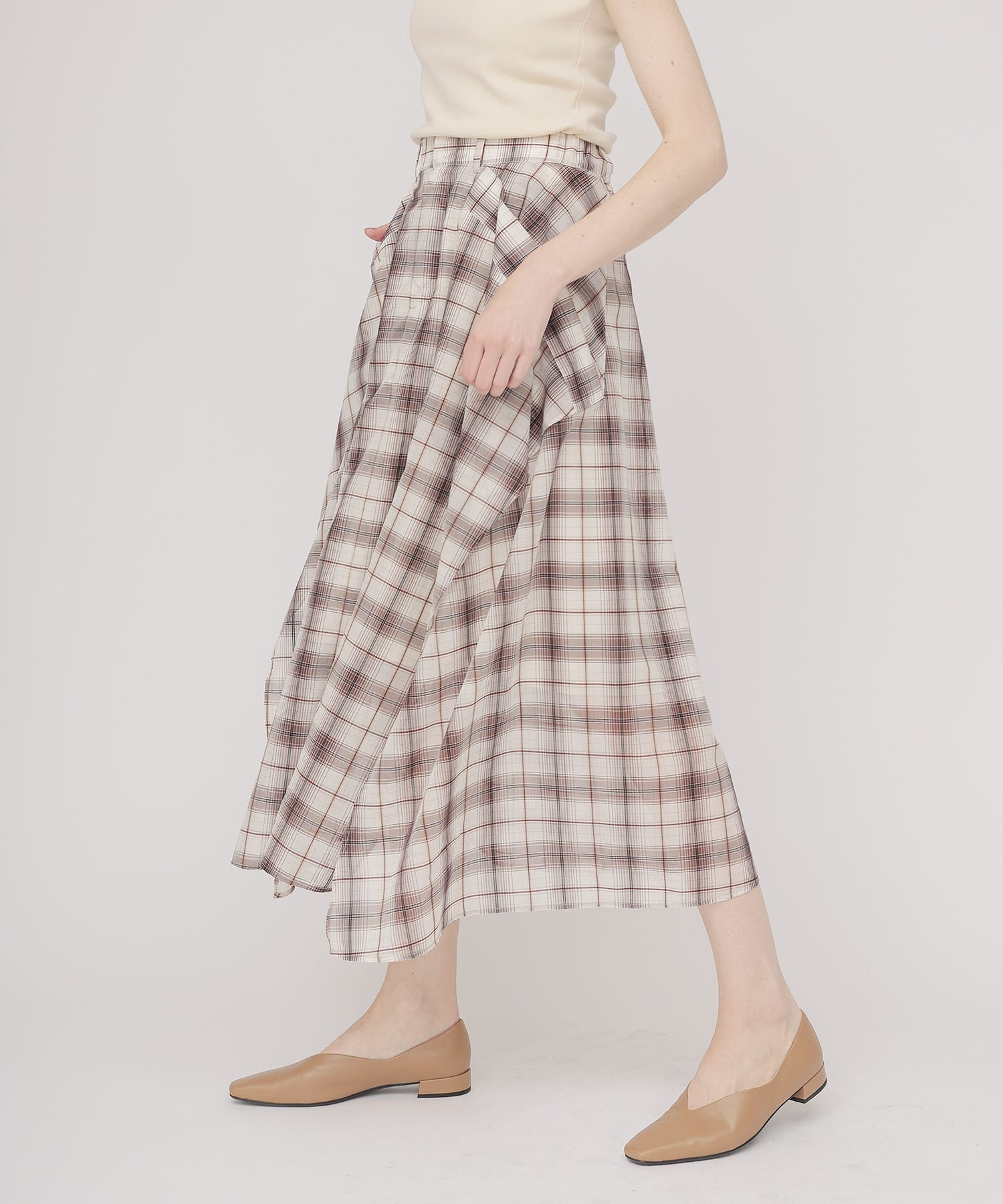 sheer check irregular hem skirt