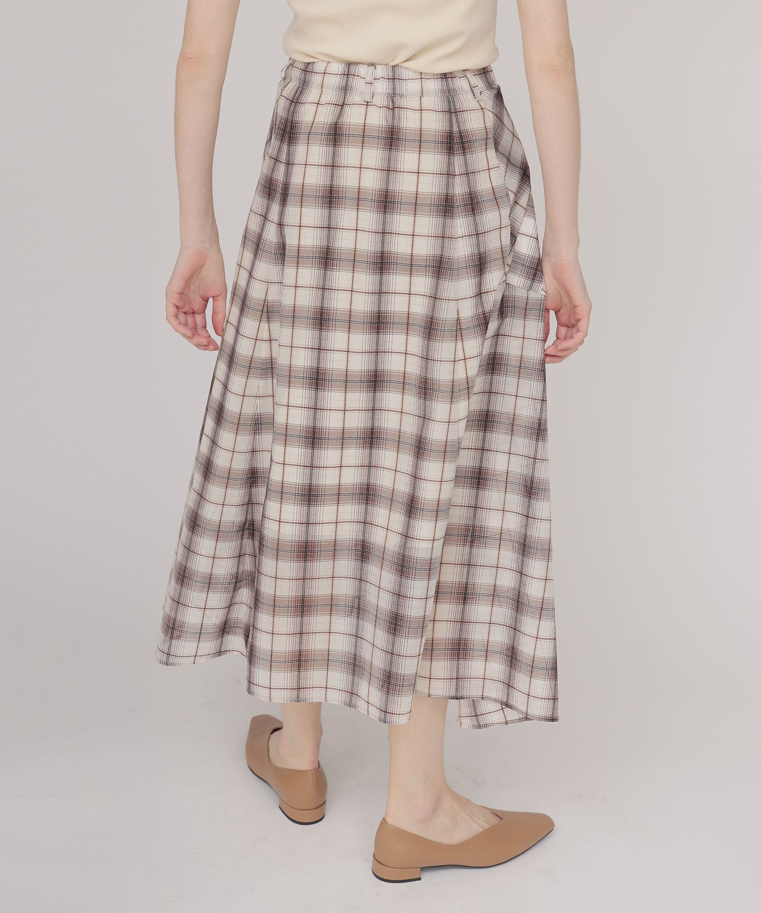 sheer check irregular hem skirt