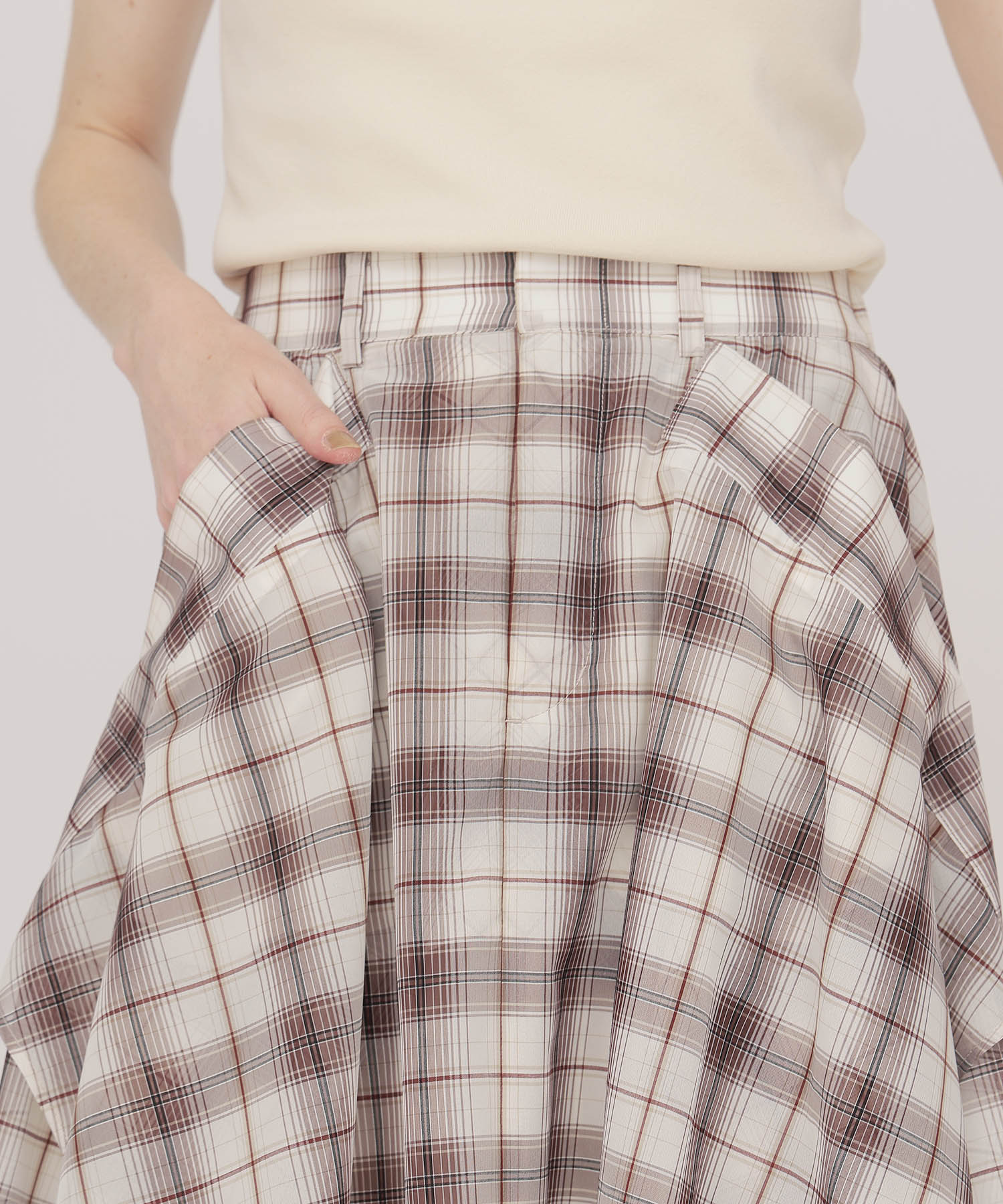 sheer check irregular hem skirt