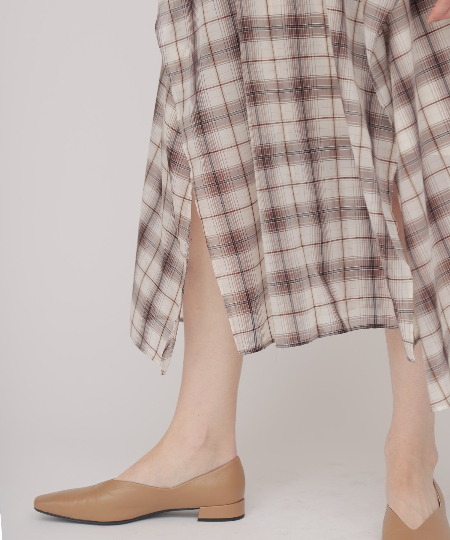 sheer check irregular hem skirt