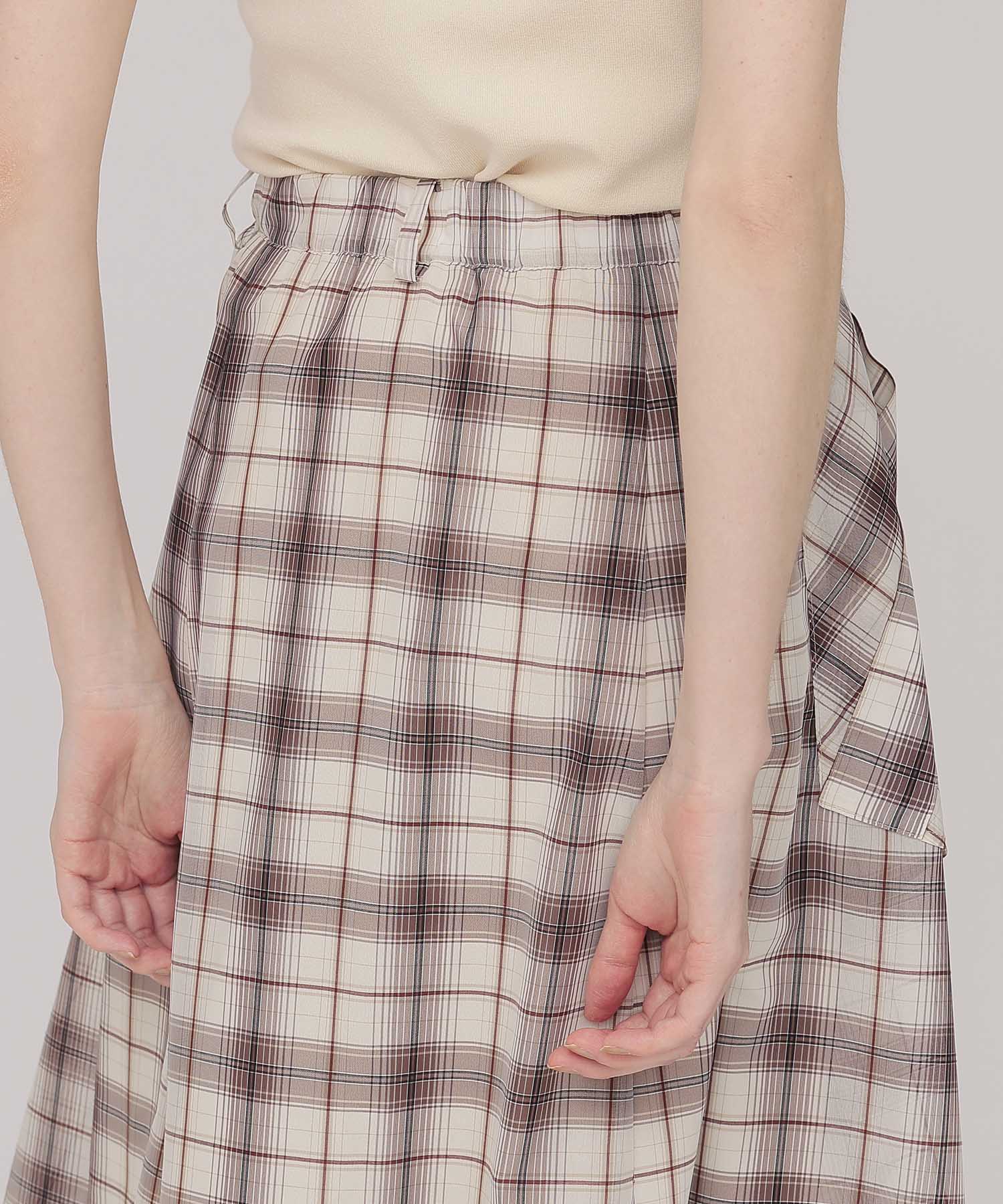 sheer check irregular hem skirt