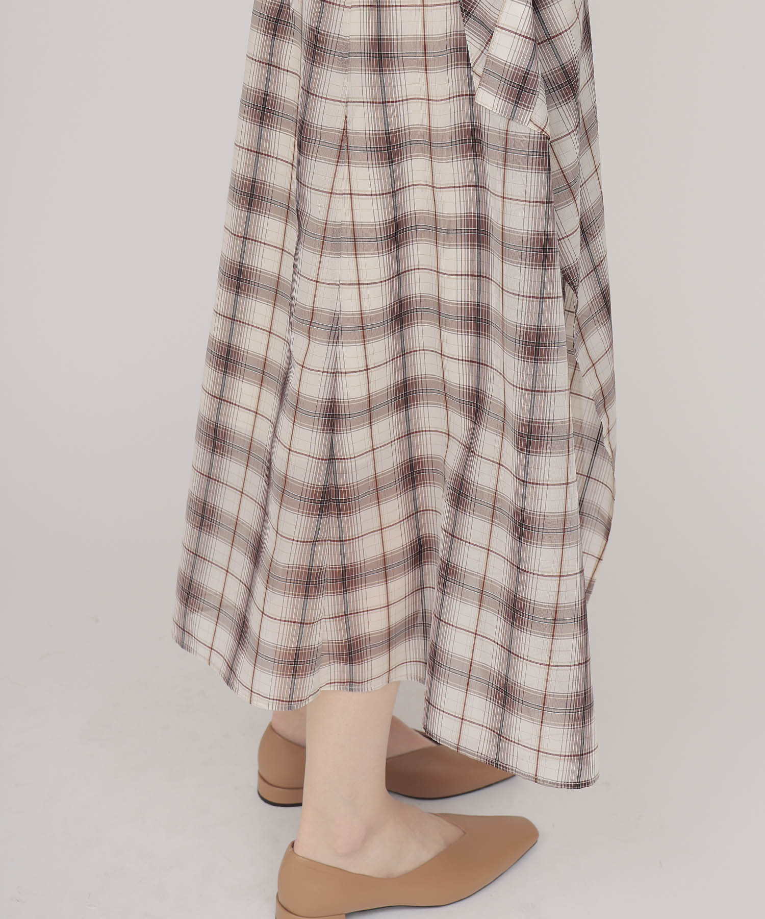 sheer check irregular hem skirt