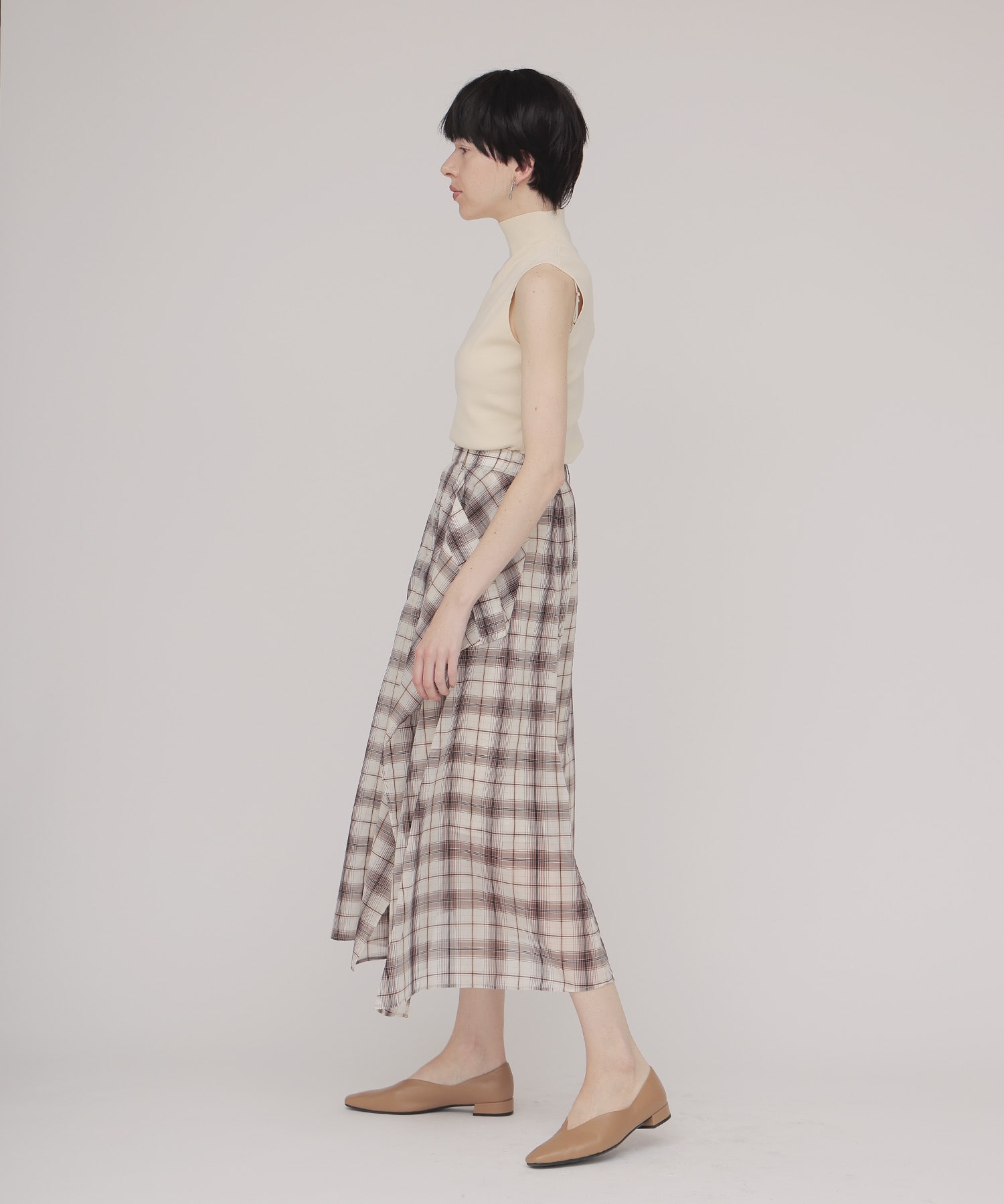 sheer check irregular hem skirt