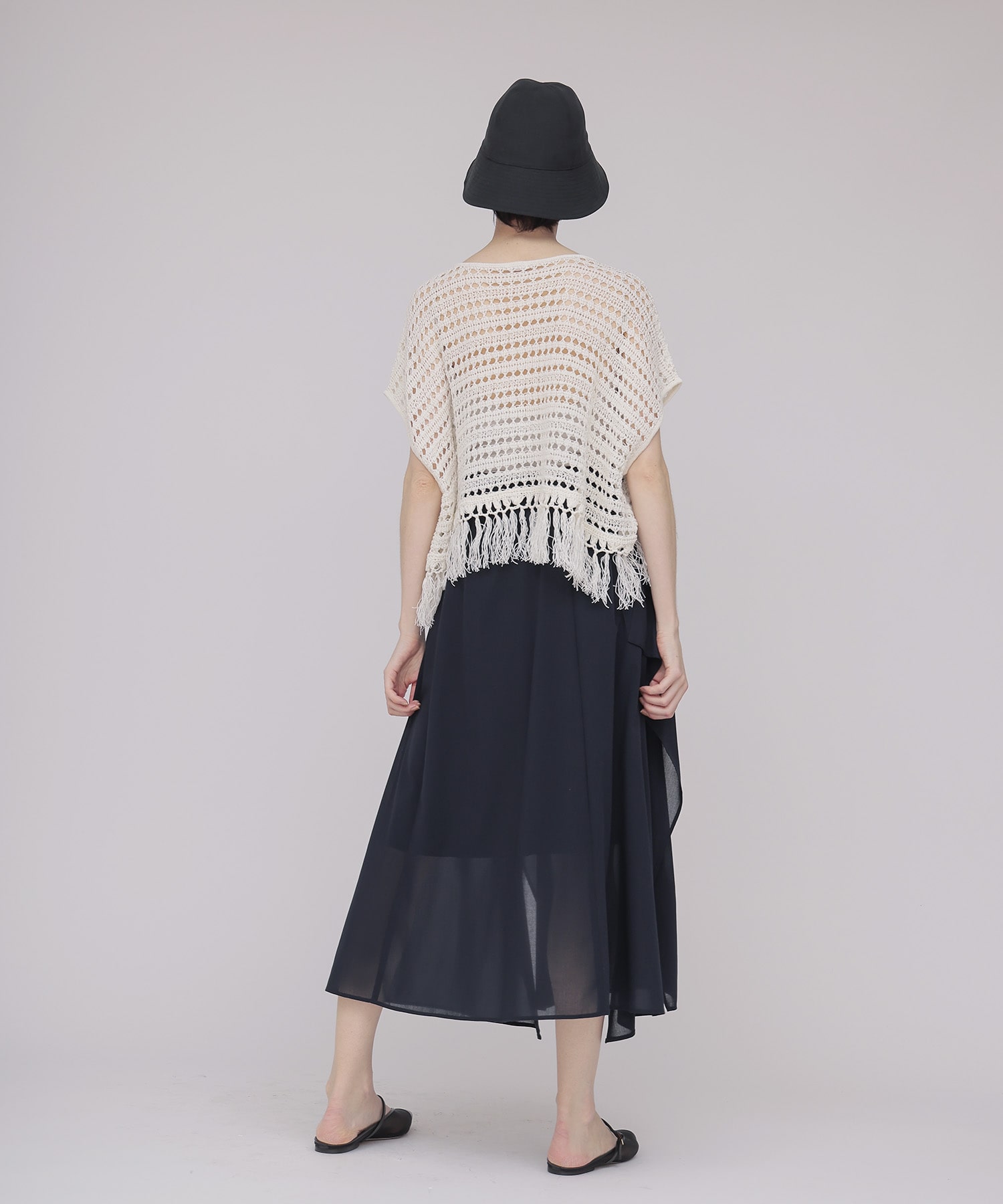eyelet fringe knit pullover