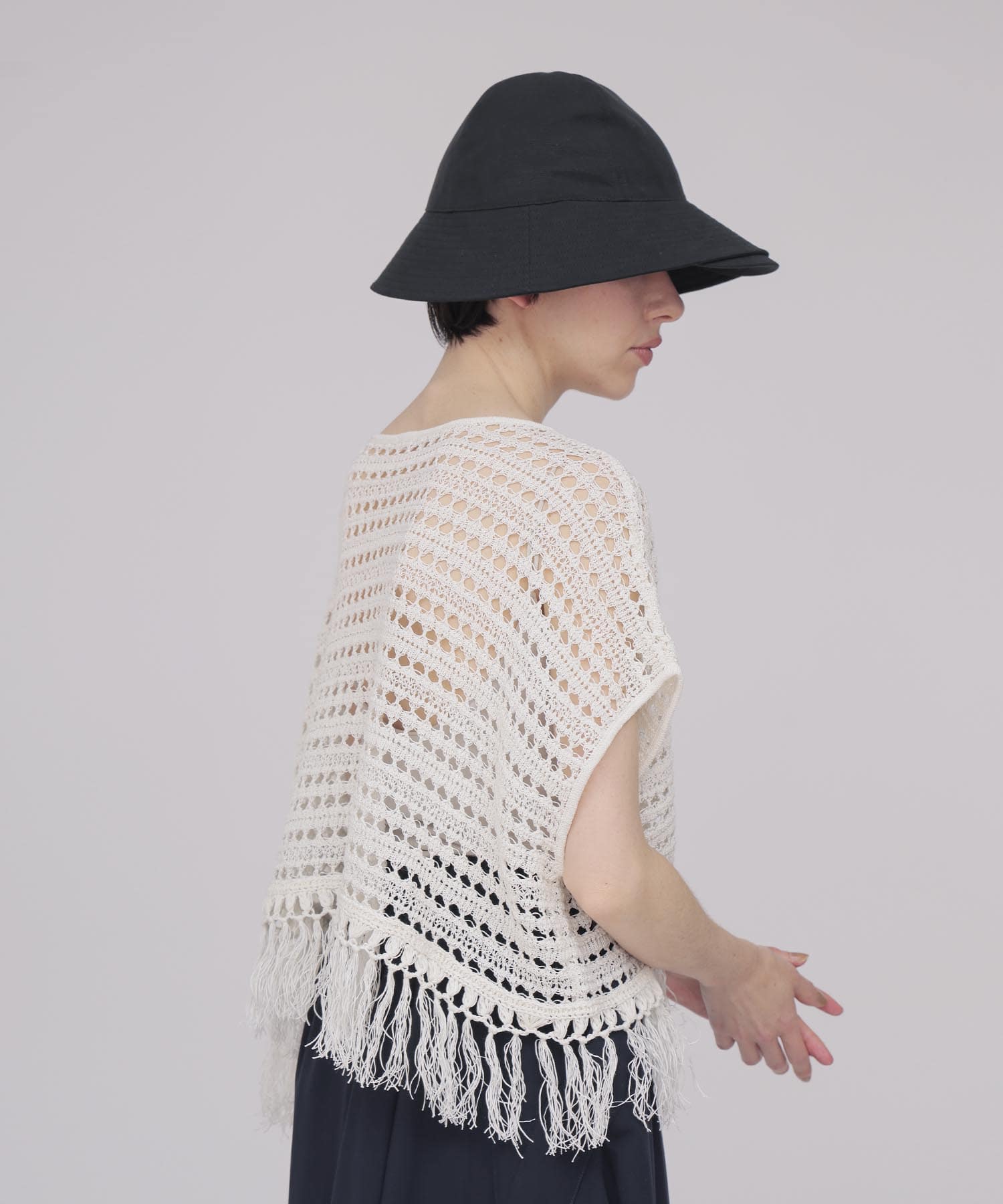 eyelet fringe knit pullover