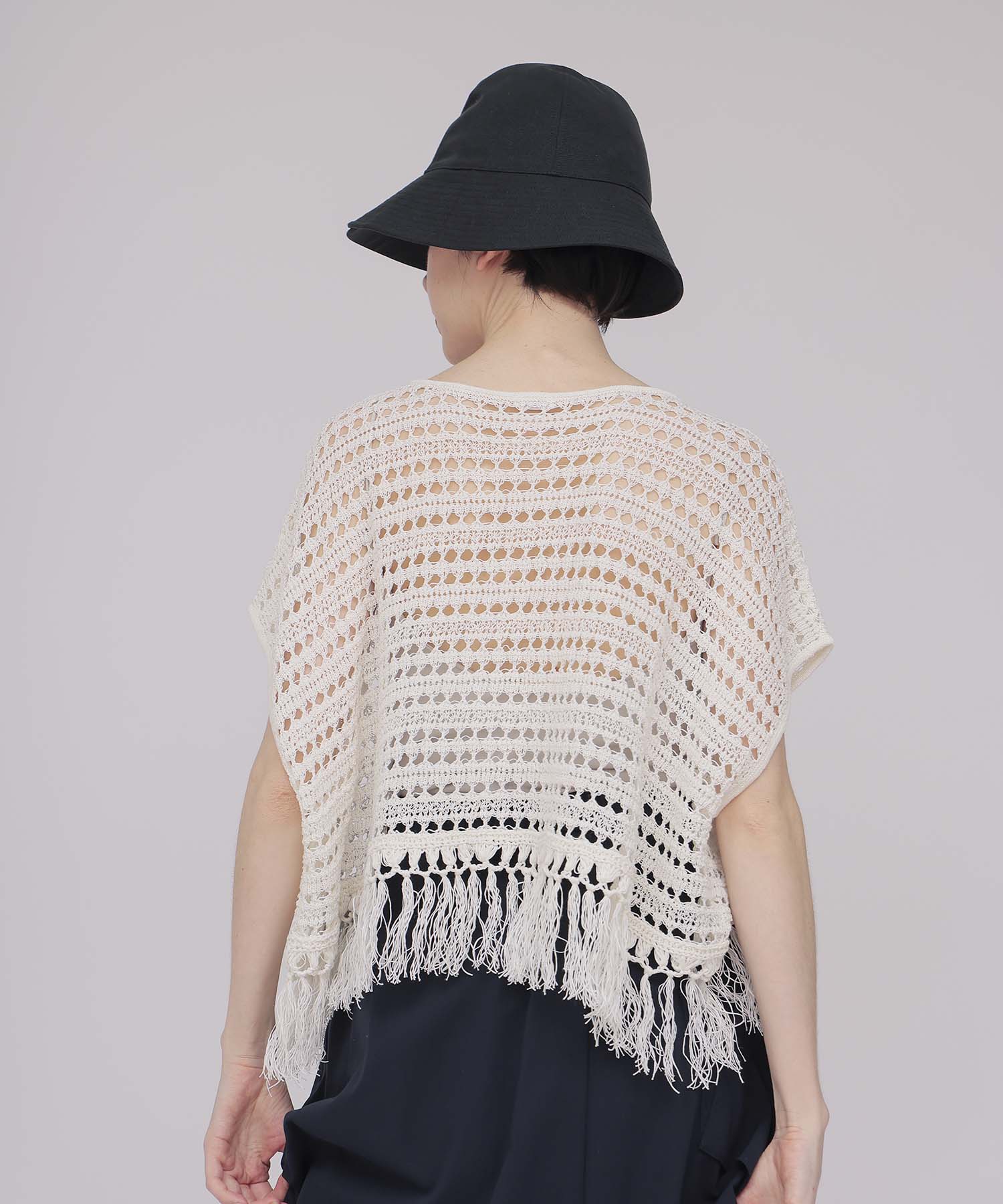 eyelet fringe knit pullover