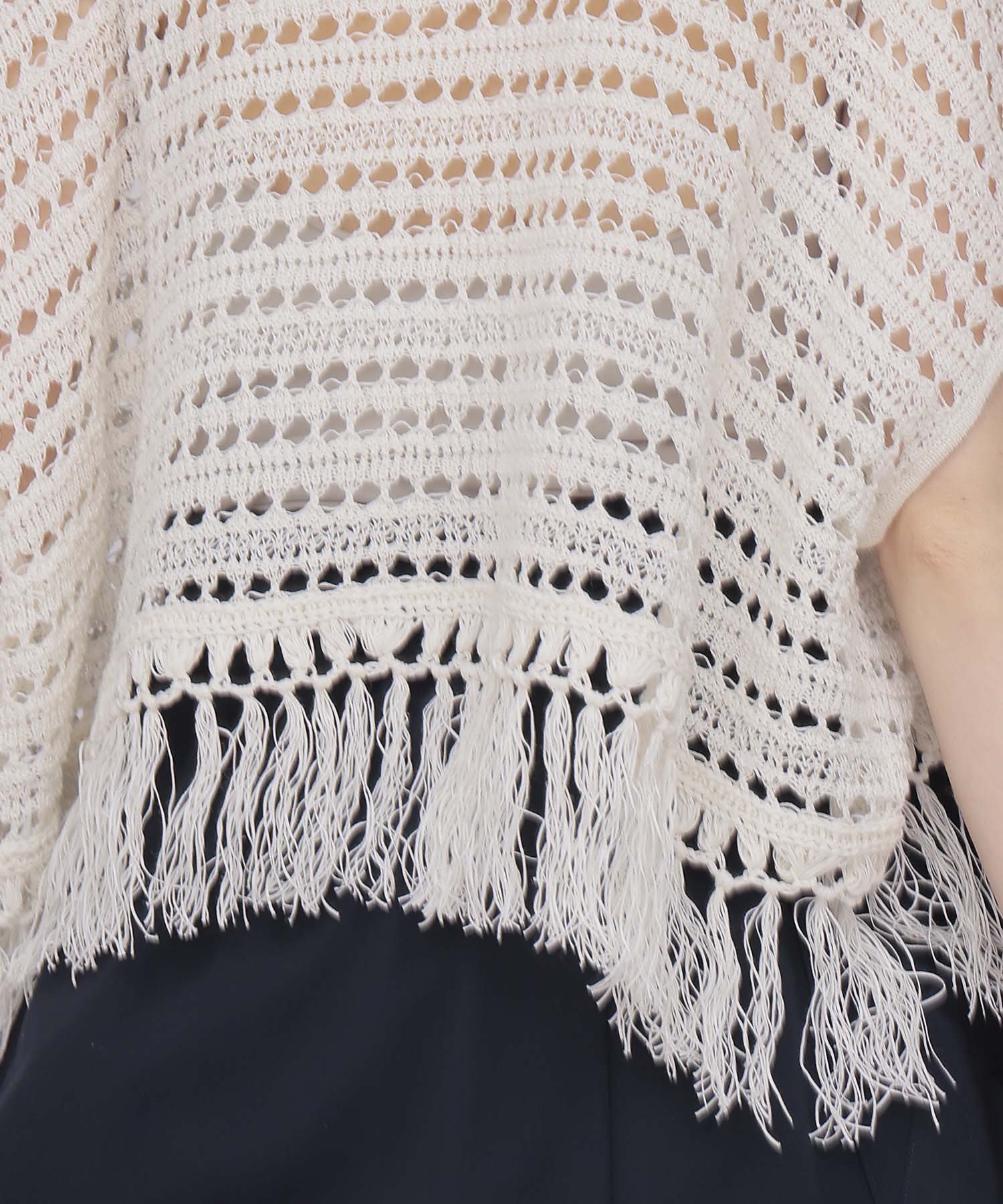eyelet fringe knit pullover