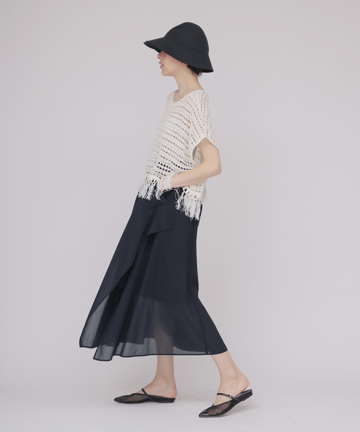 eyelet fringe knit pullover