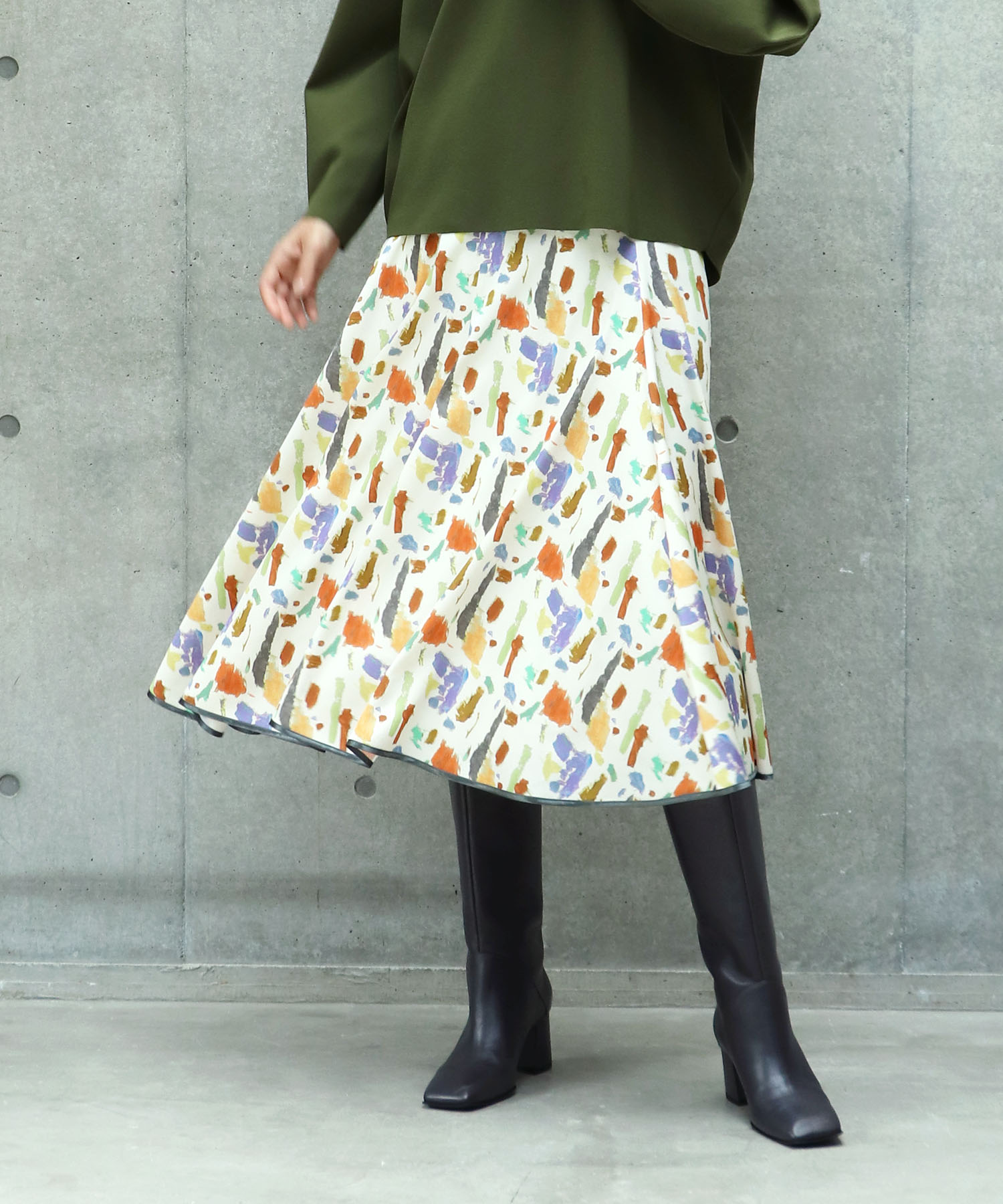 satin paint pattern skirt