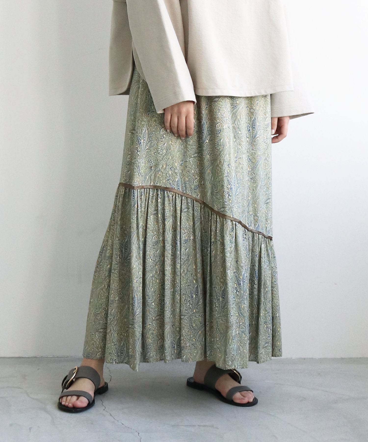 ipeker leaf print gather drape skirt