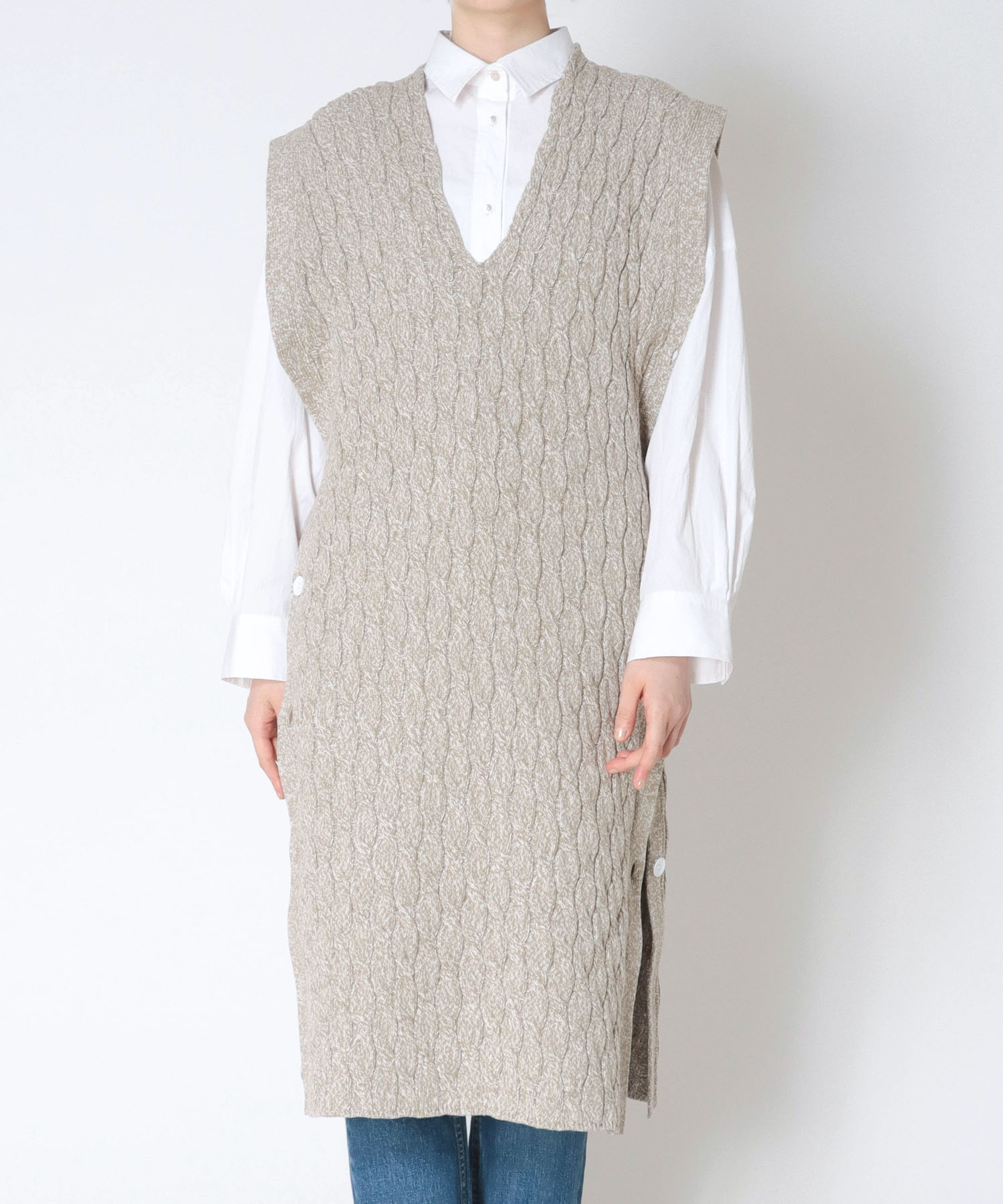 cable long&leen knit vest