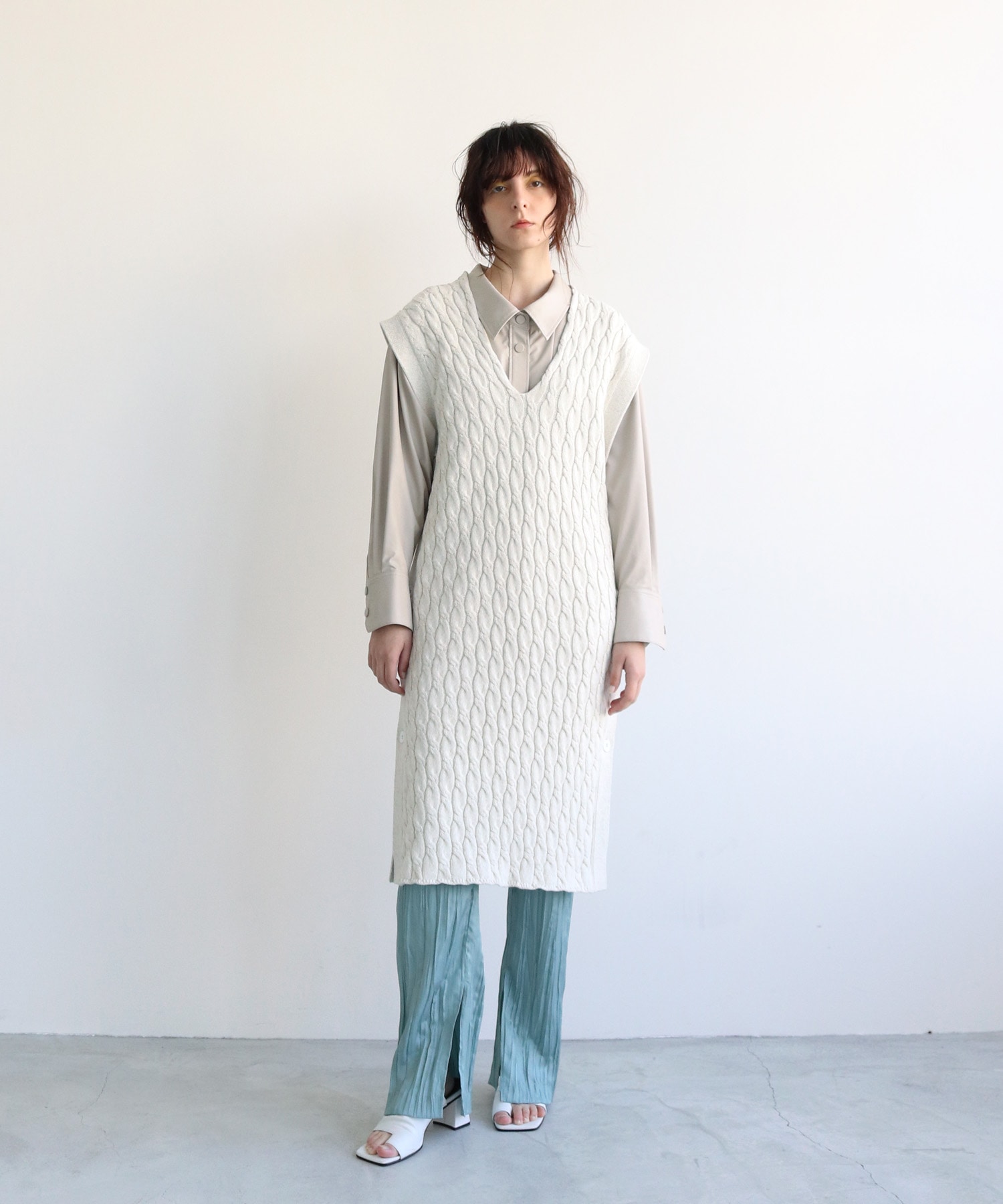 cable long&leen knit vest