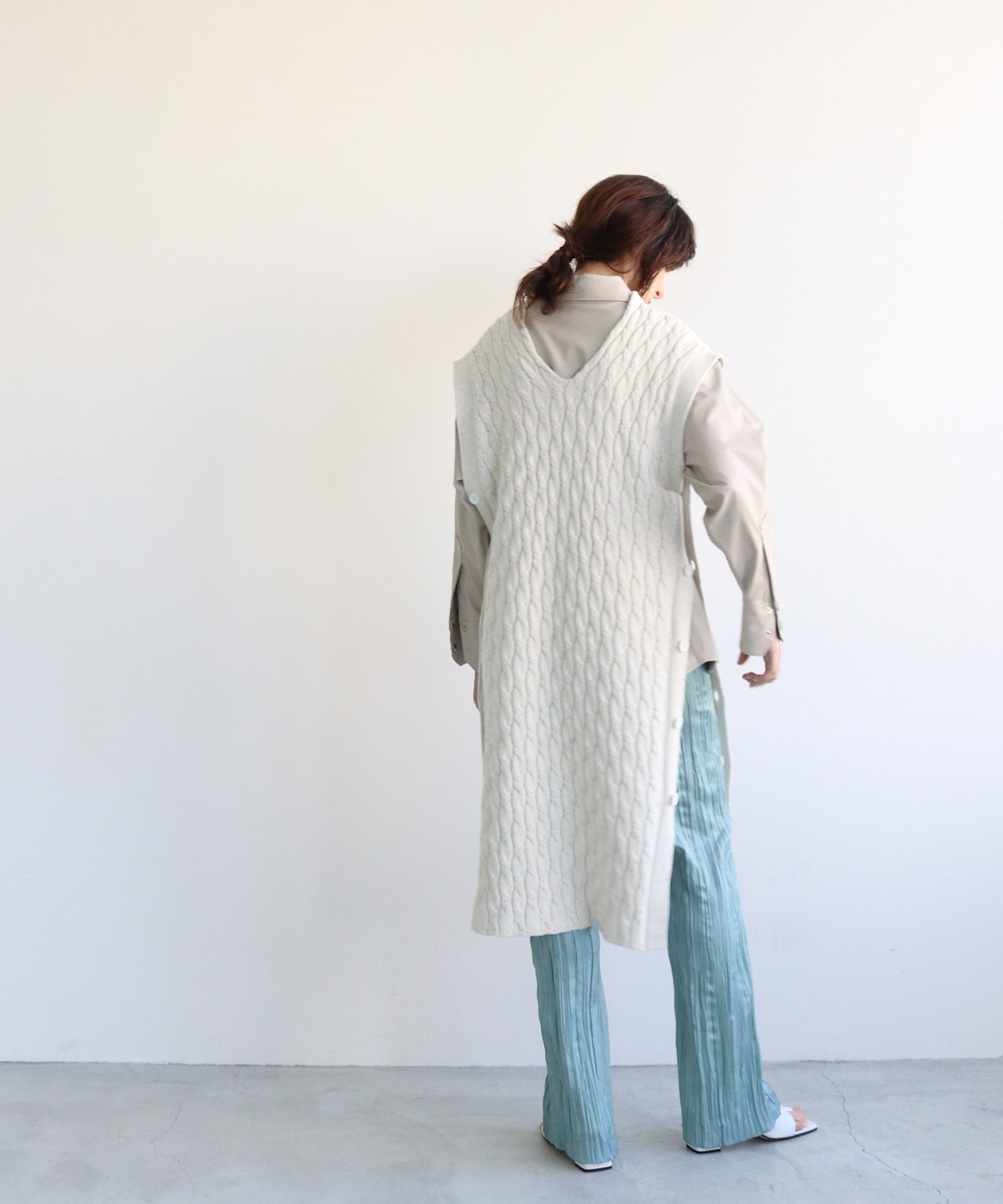 cable long&leen knit vest