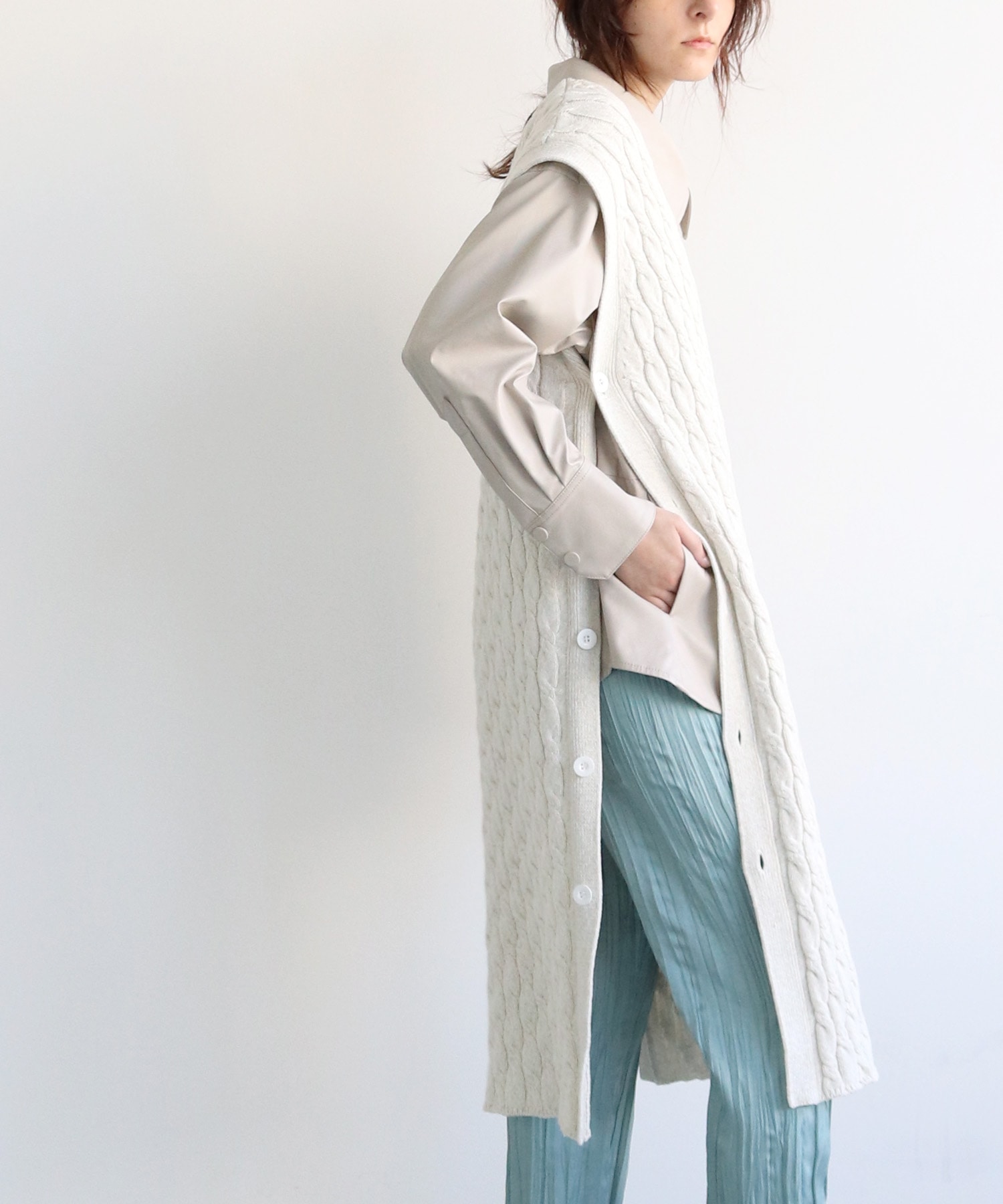 cable long&leen knit vest