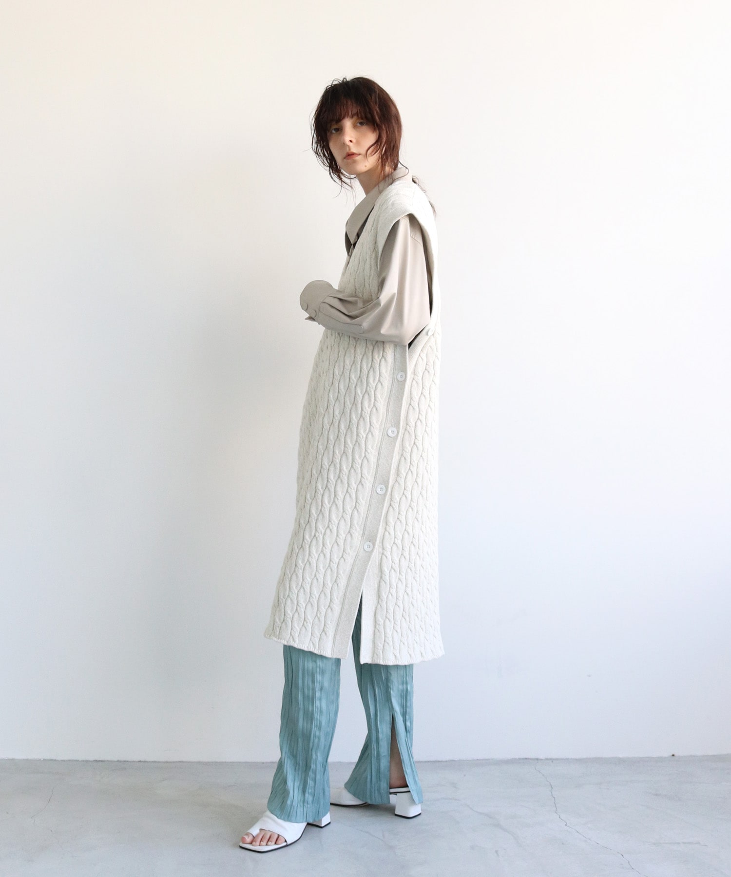 cable long&leen knit vest
