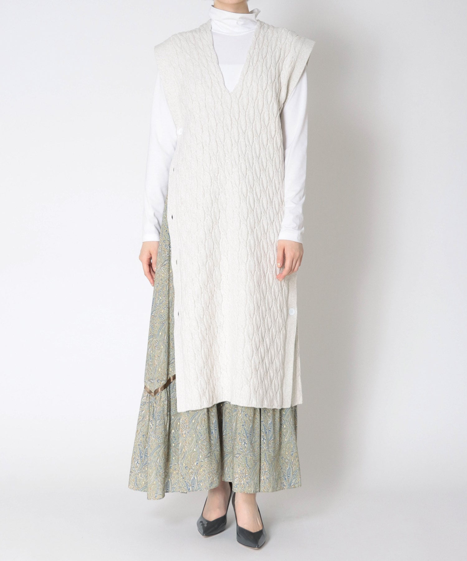 cable long&leen knit vest