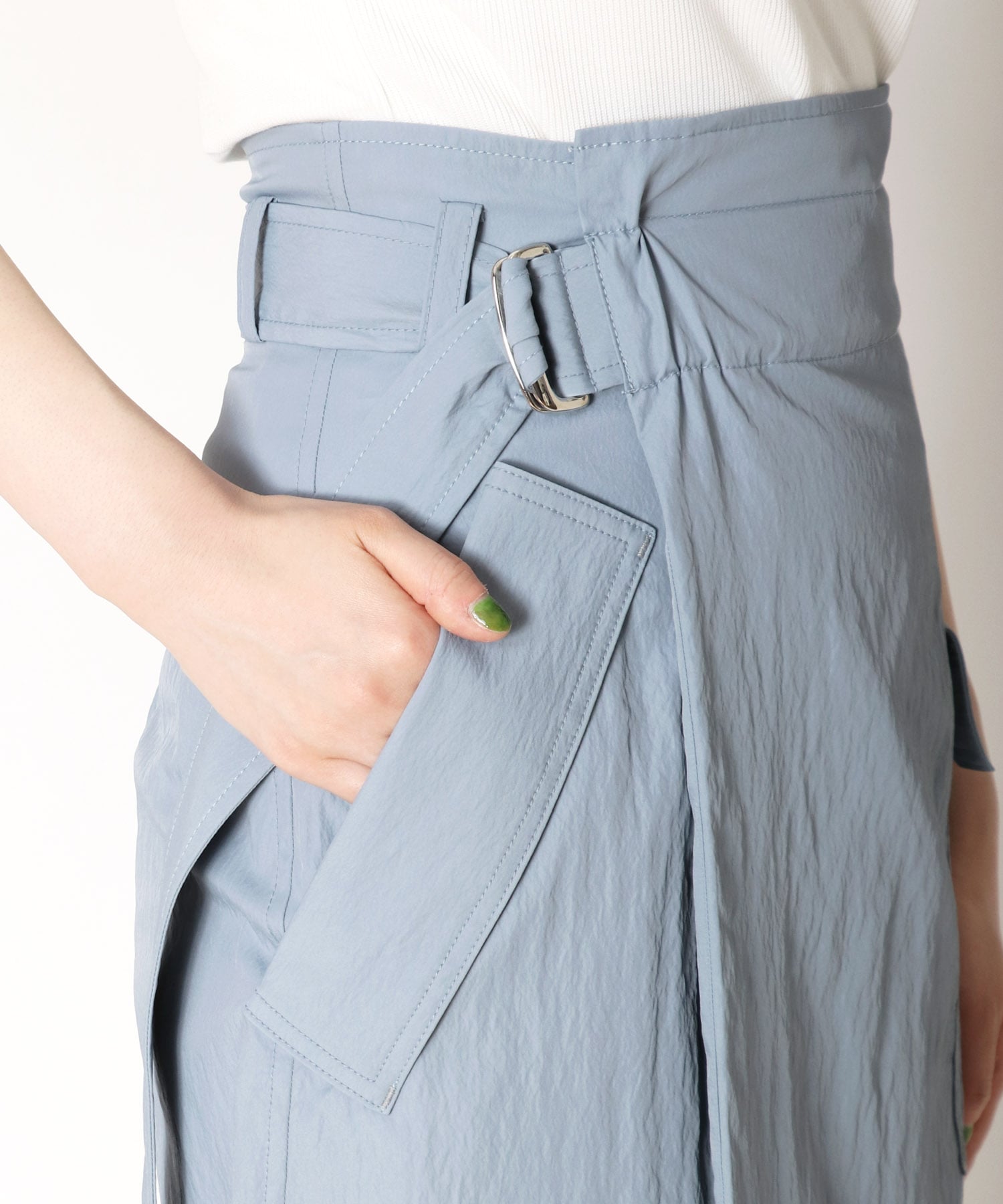 flap pocket twill wrap skirt