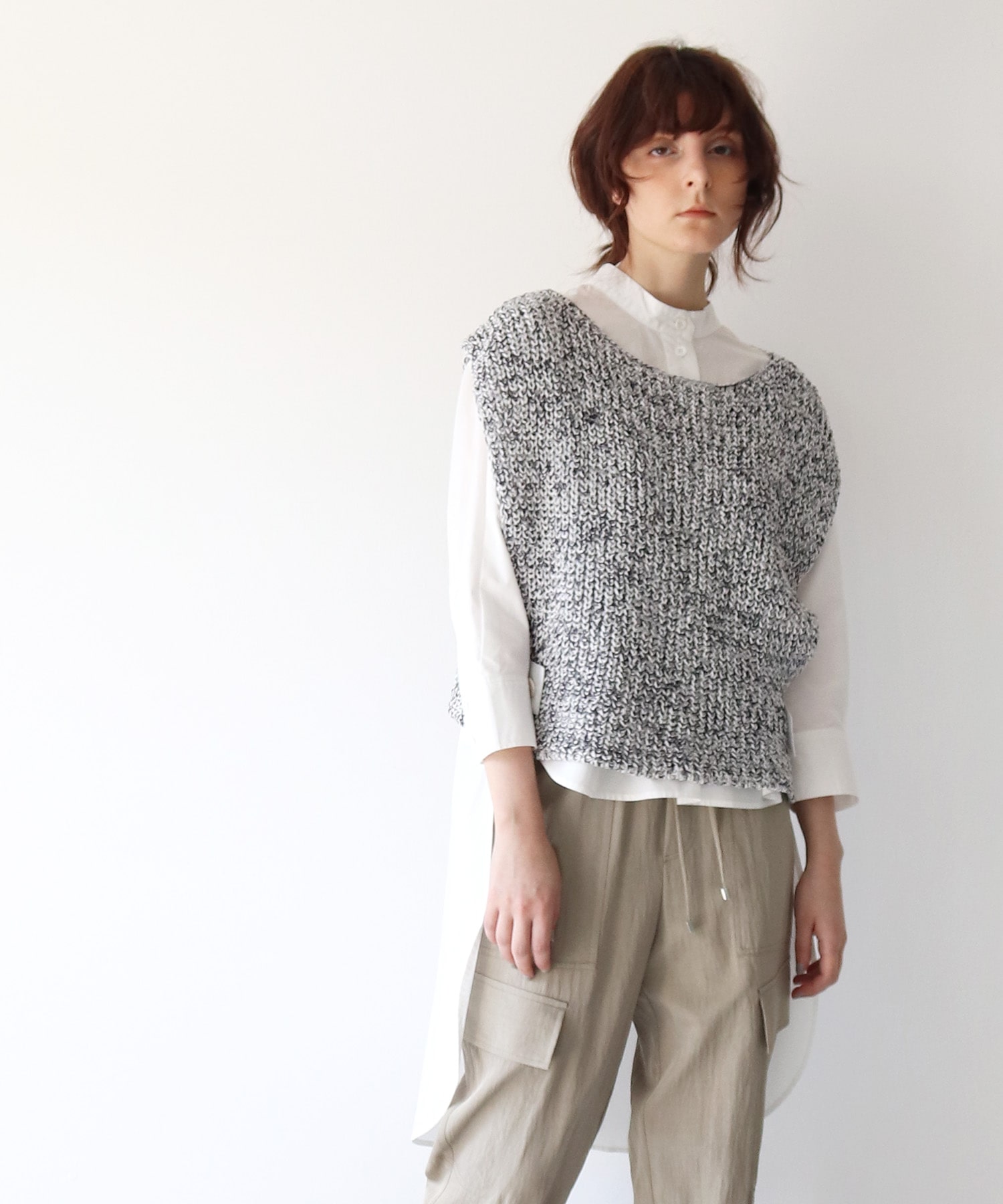 cotton merange knit vest × shirt