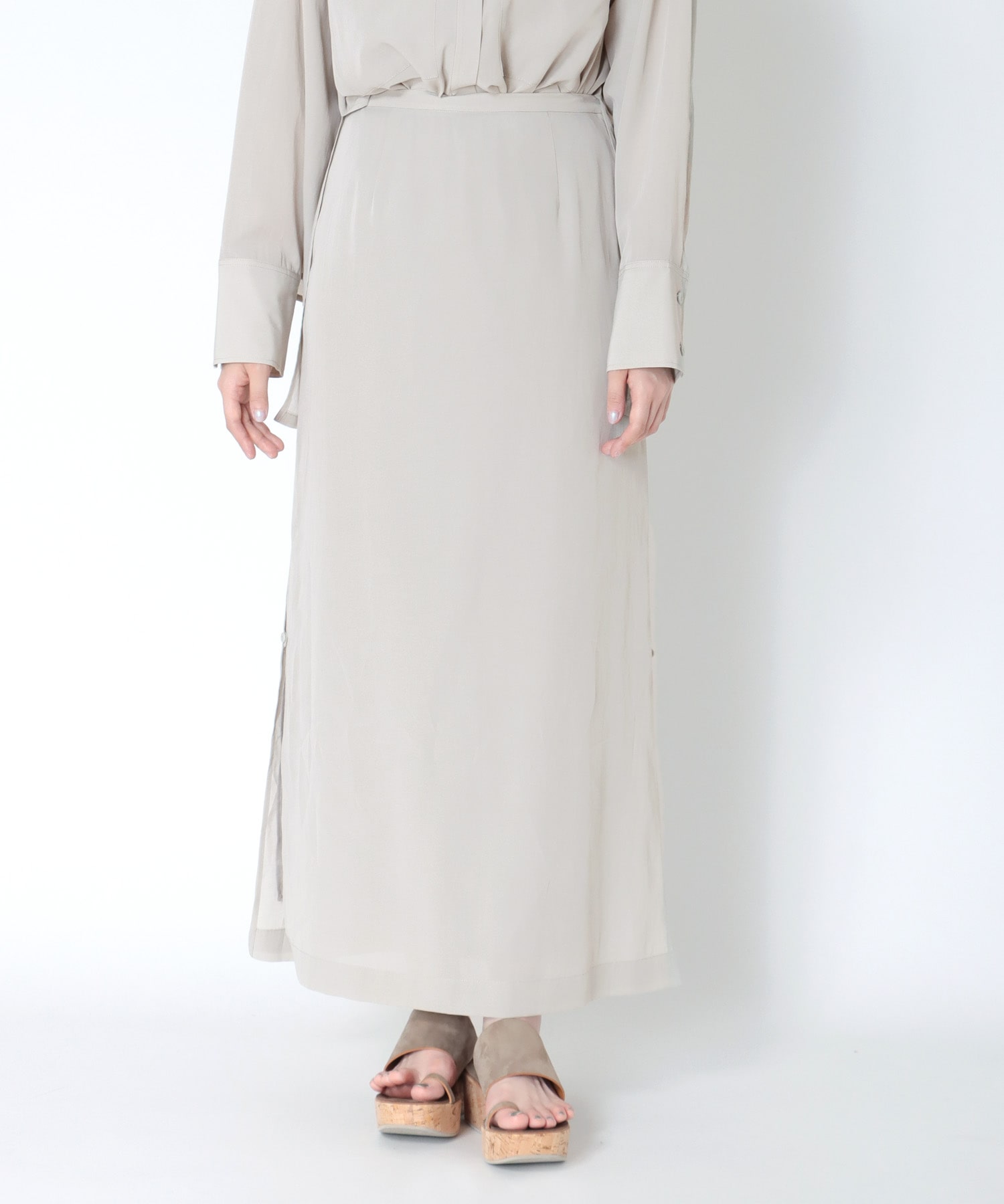 cupra cotton side slit long skirt