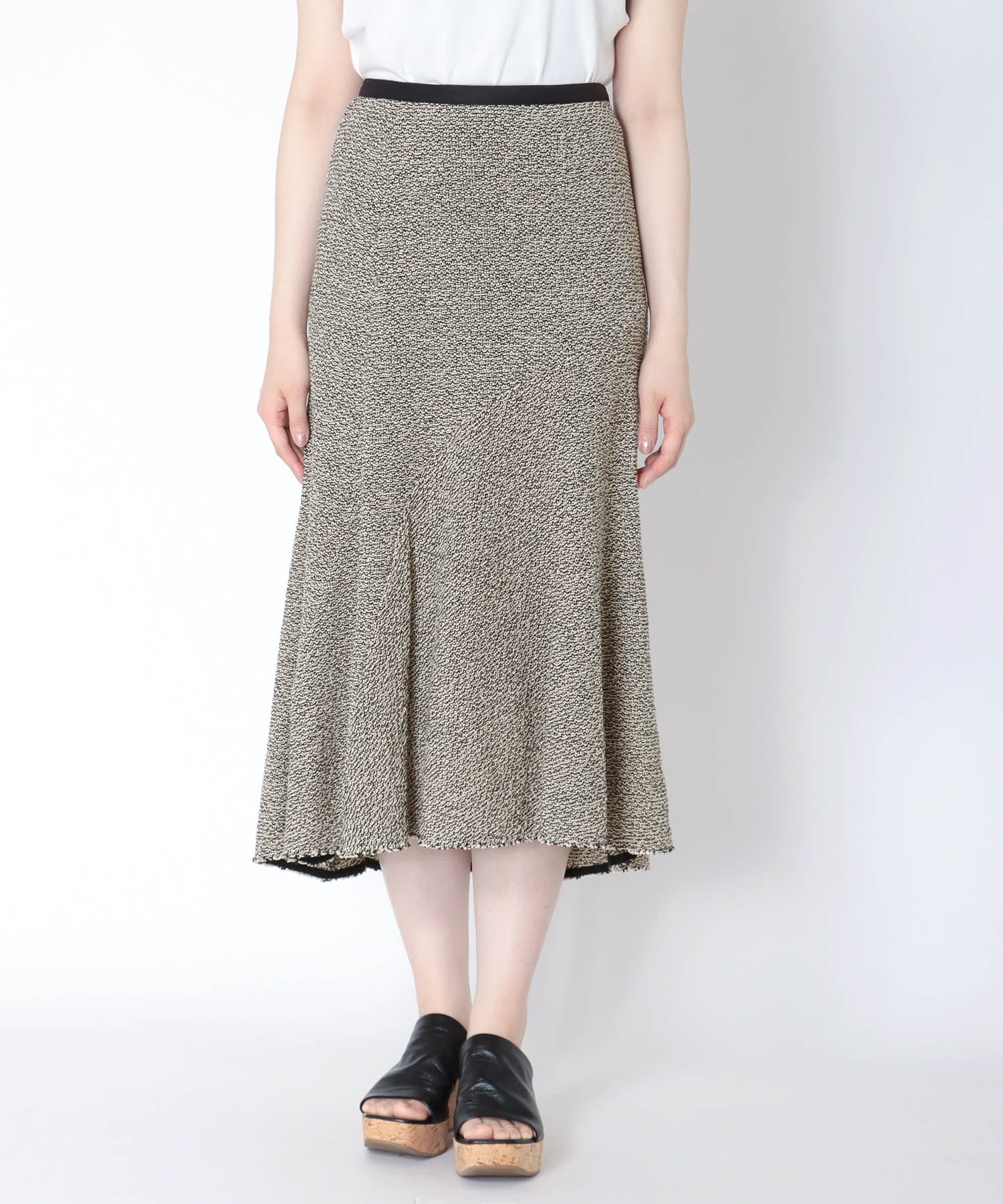 tweed knit panel flare skirt