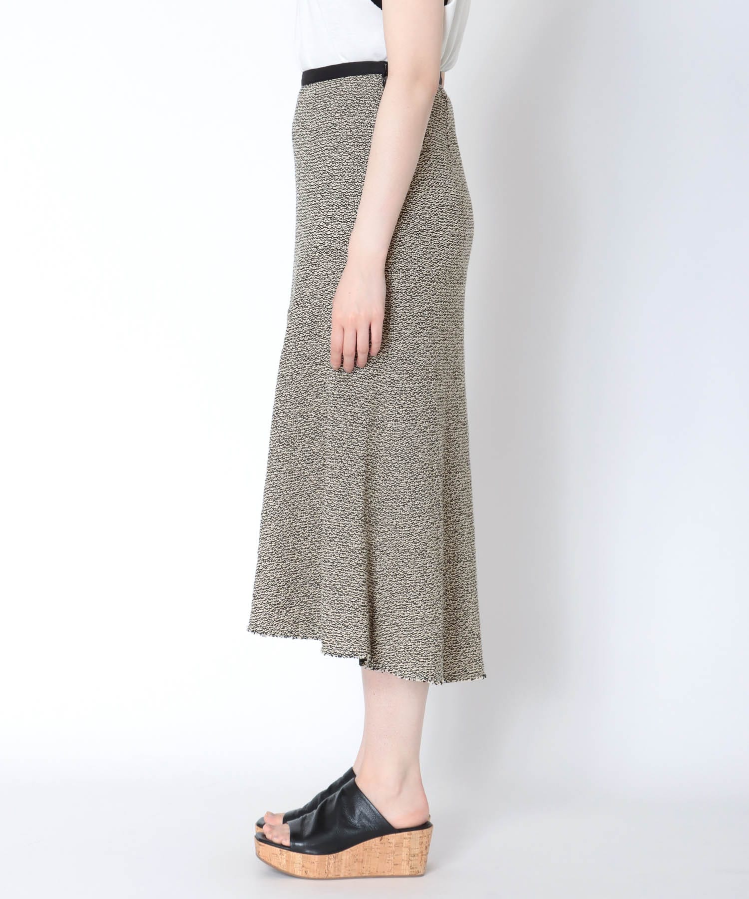 tweed knit panel flare skirt