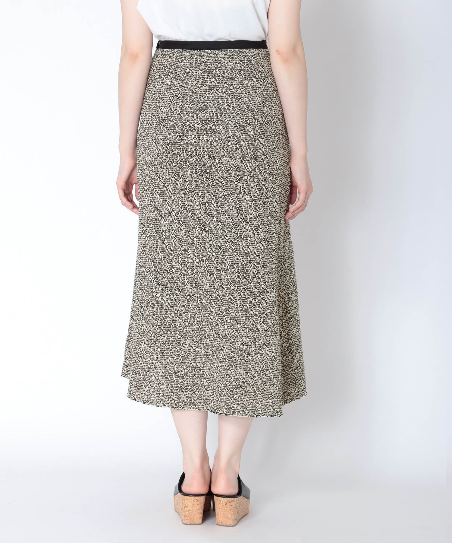 tweed knit panel flare skirt