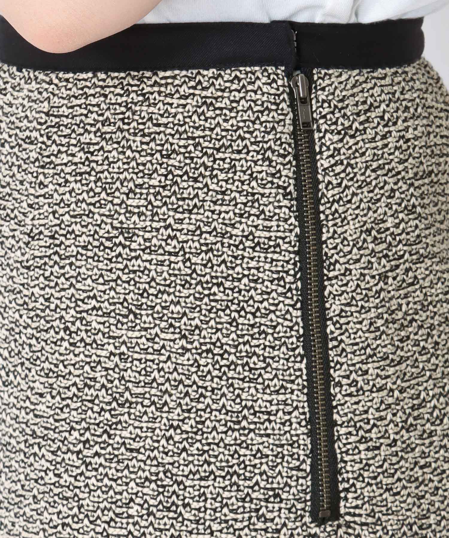 tweed knit panel flare skirt