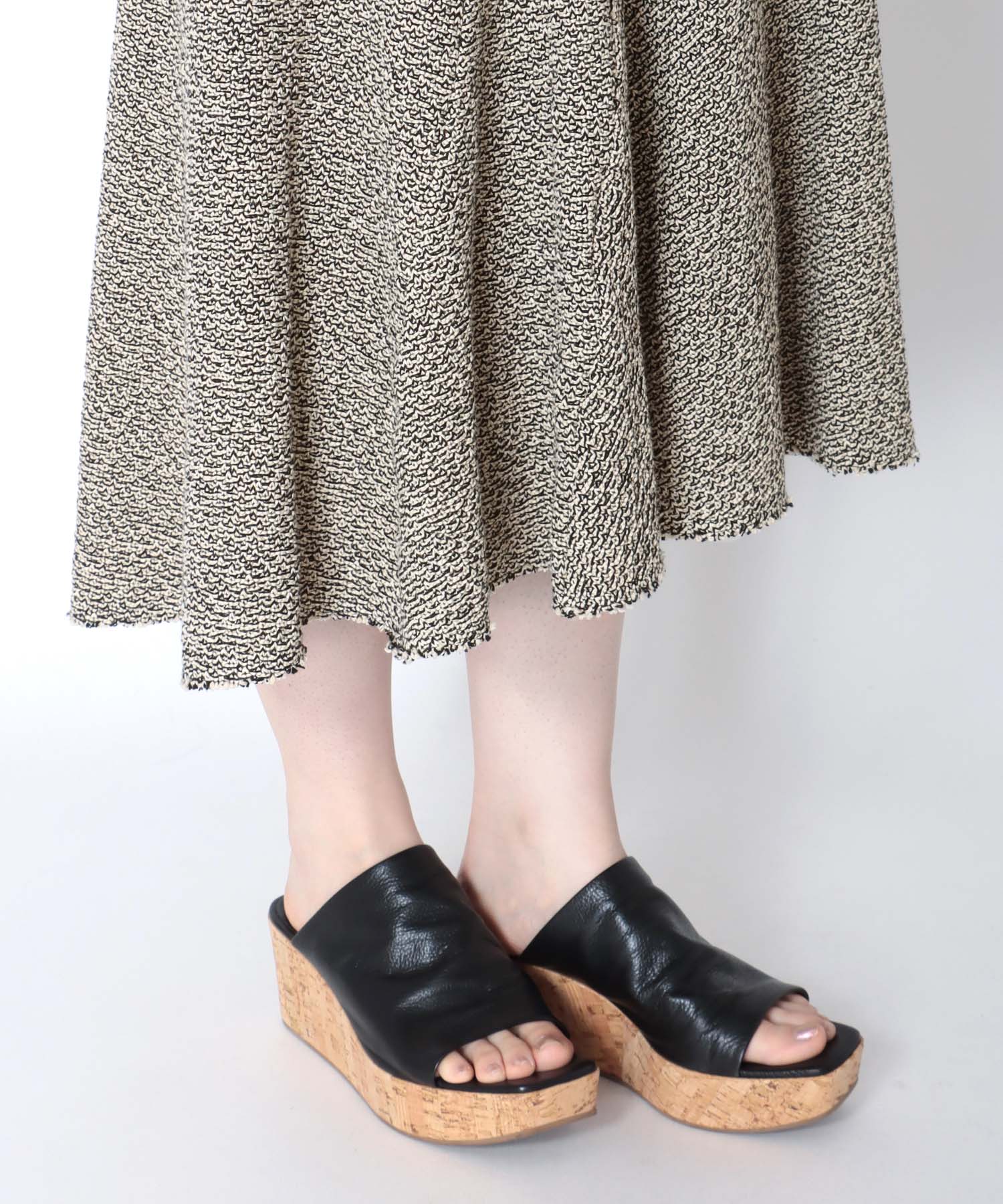 tweed knit panel flare skirt