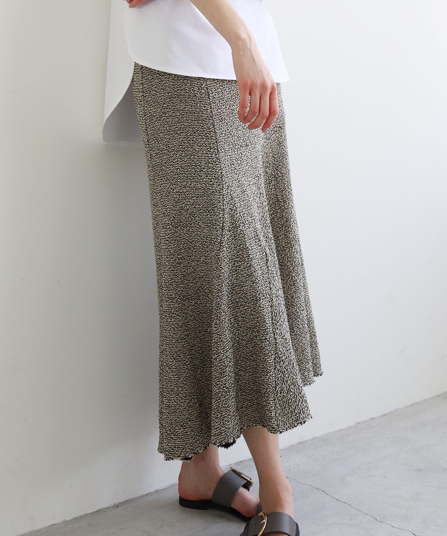 tweed knit panel flare skirt