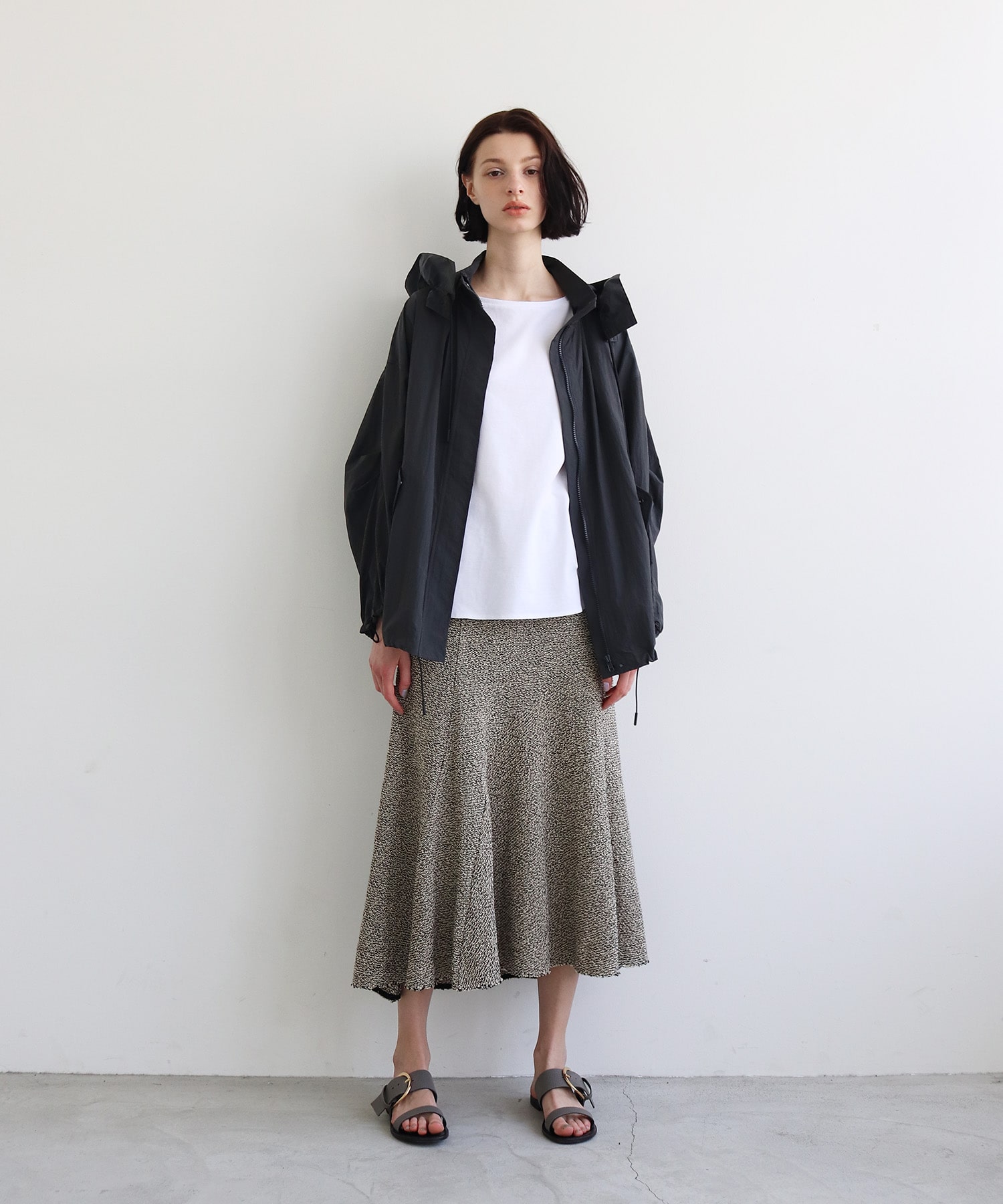 tweed knit panel flare skirt
