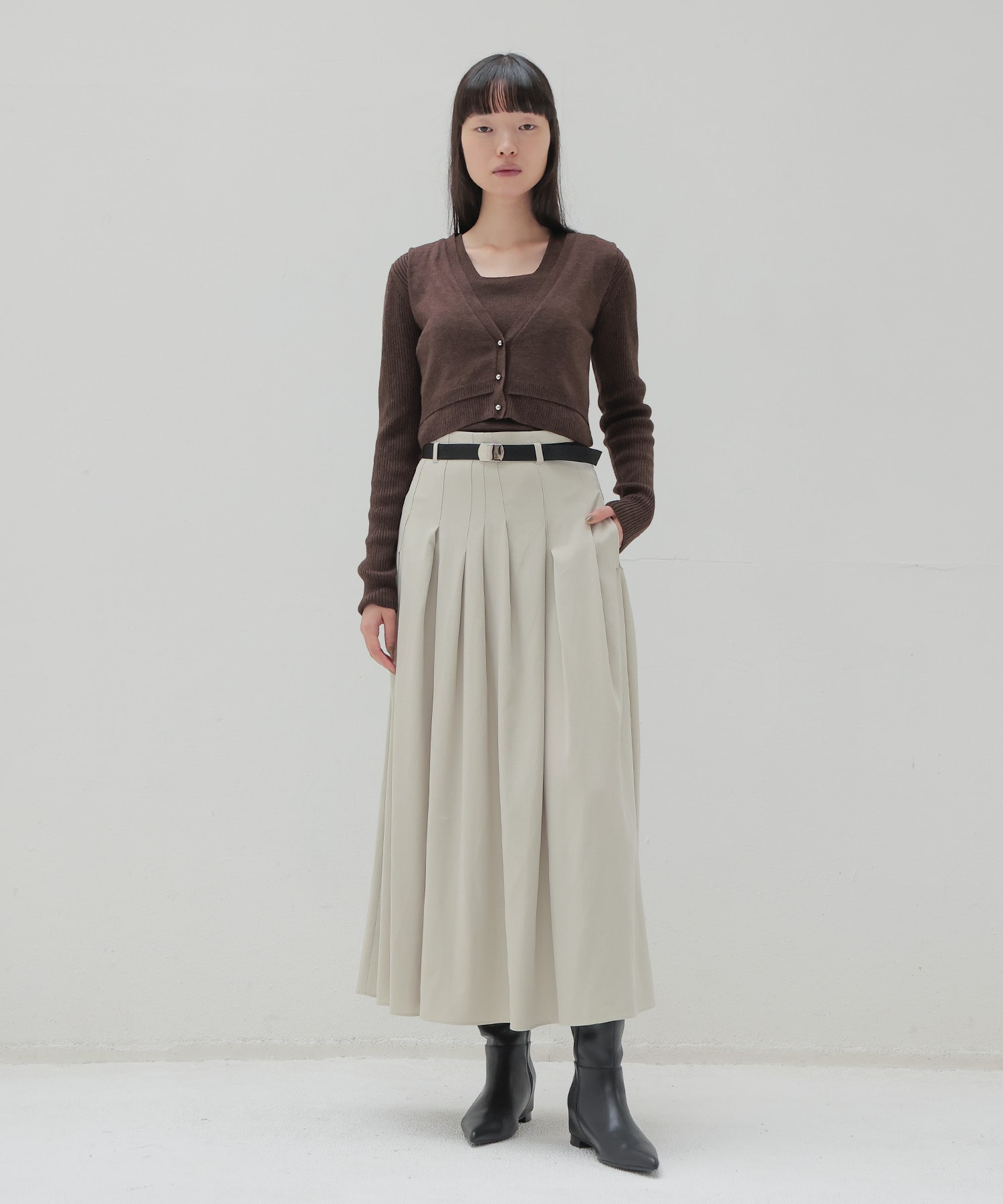 irregular tuck belt skirt