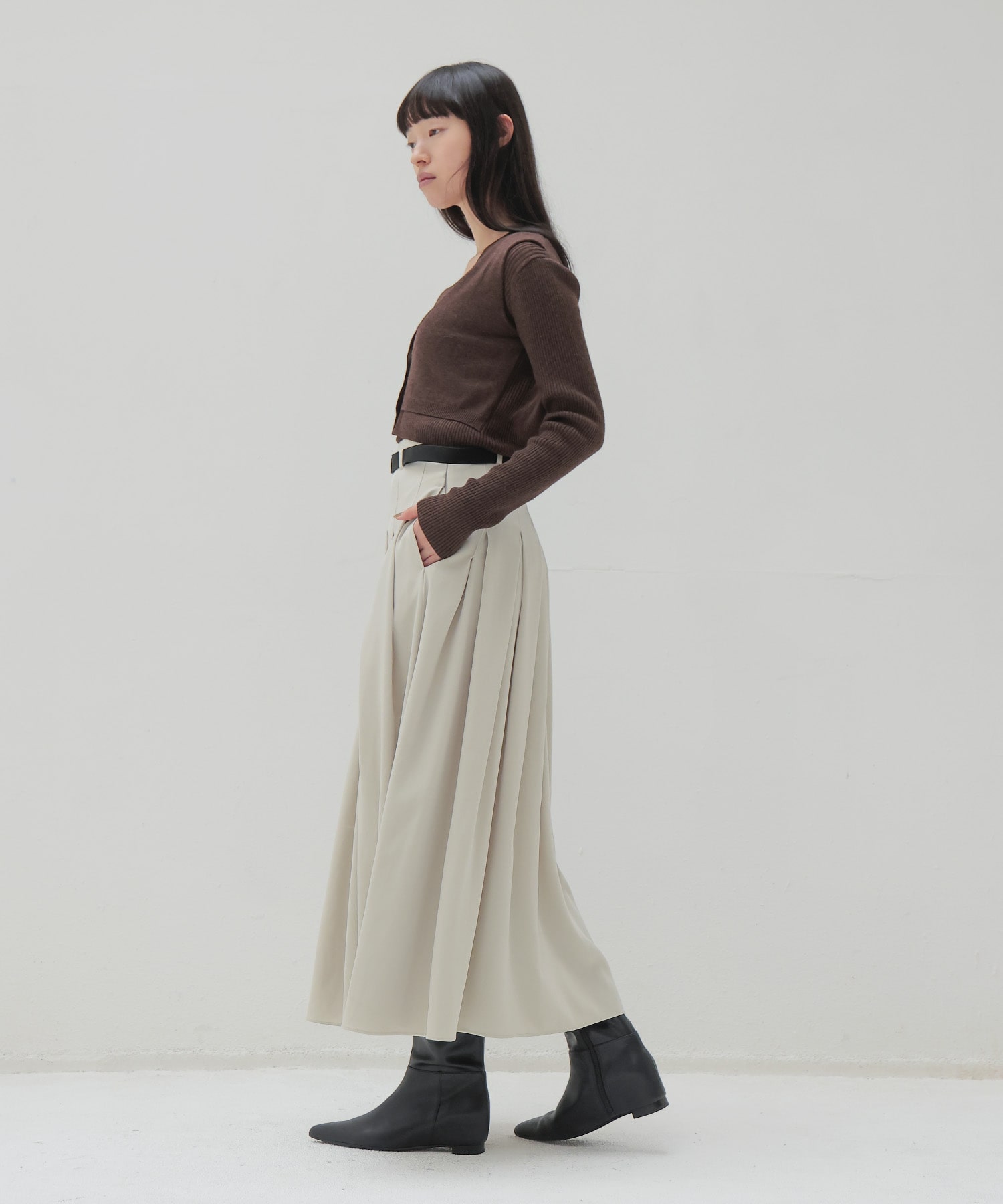 irregular tuck belt skirt