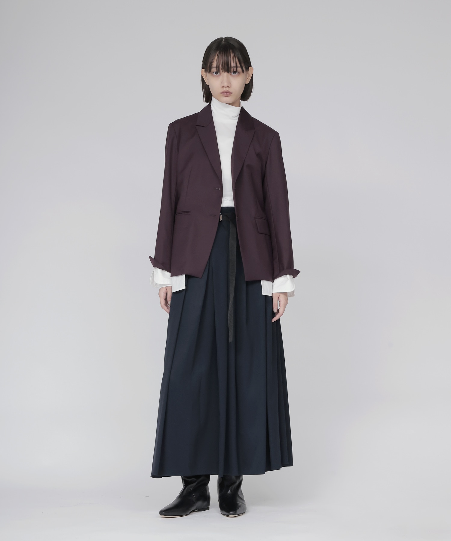 irregular tuck belt skirt