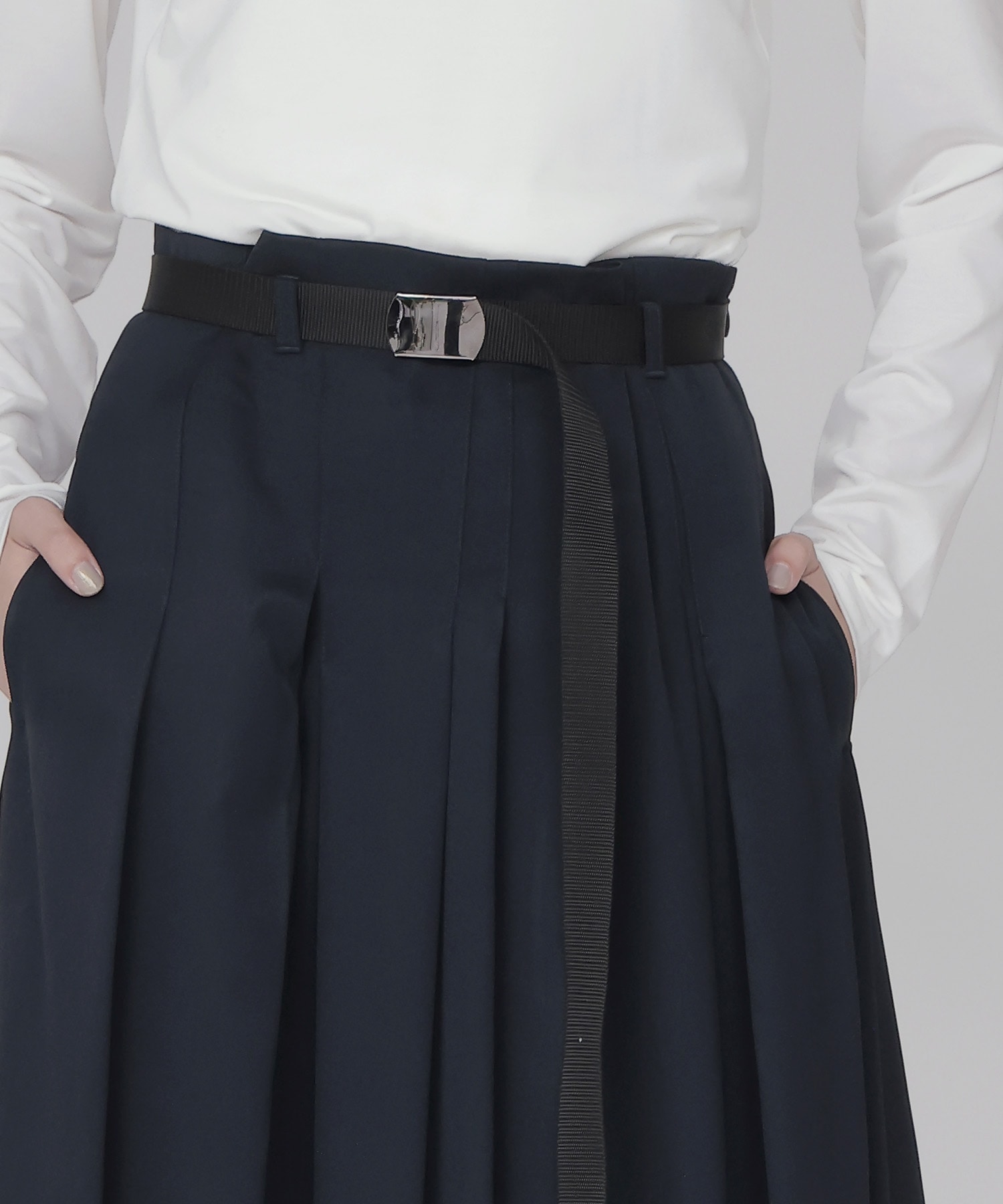 irregular tuck belt skirt