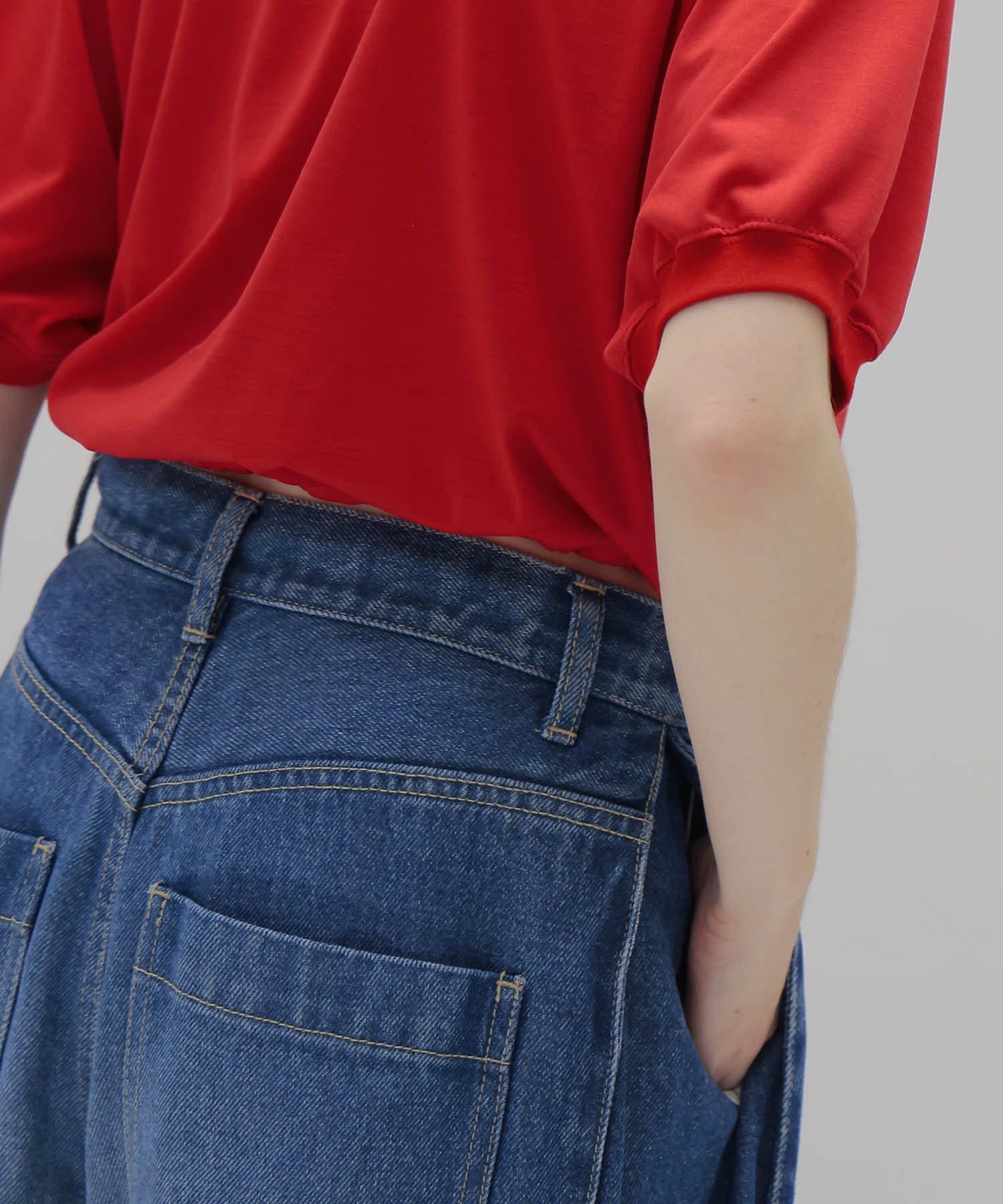 lyocell denim side tuck wide pants