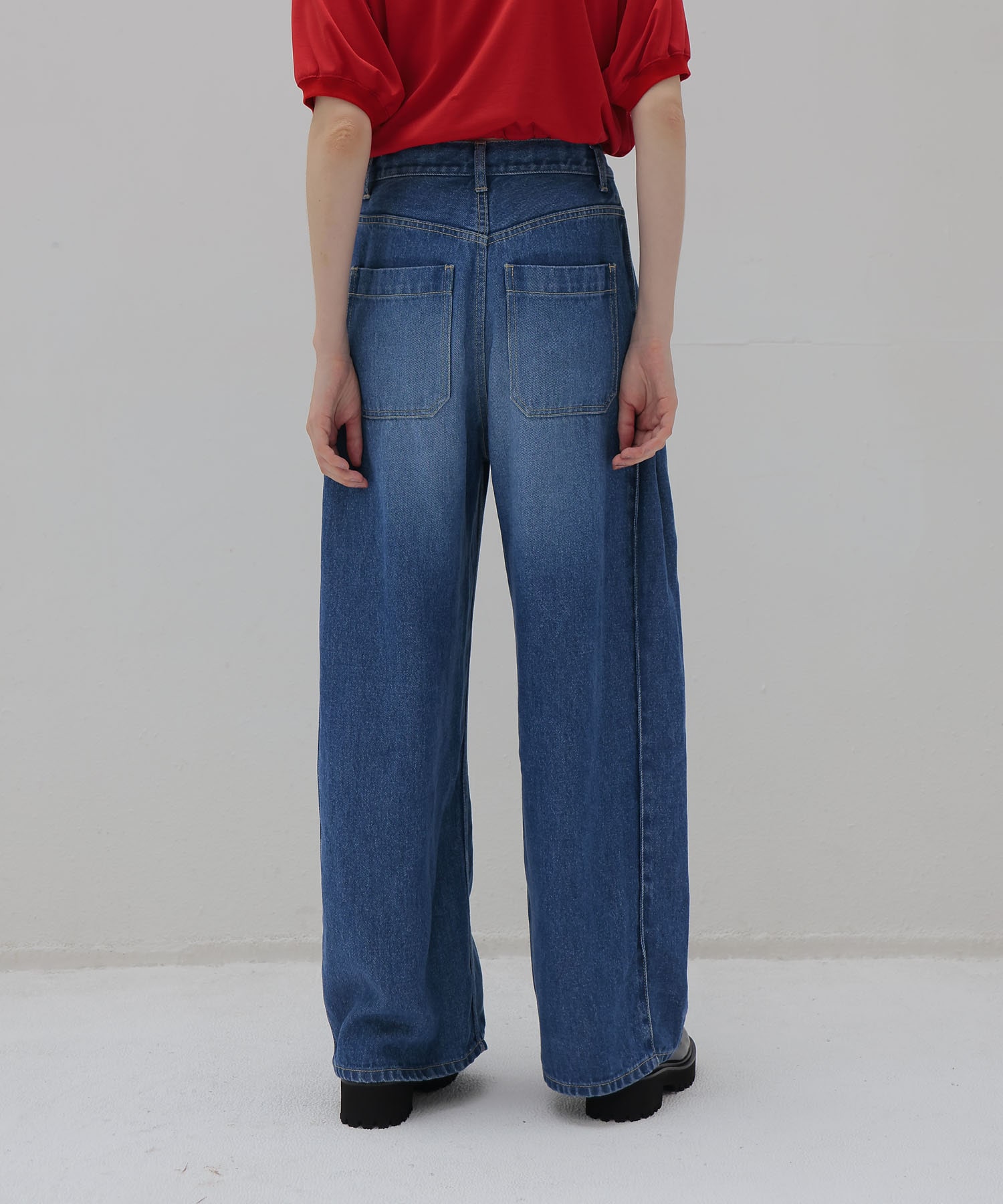 lyocell denim side tuck wide pants