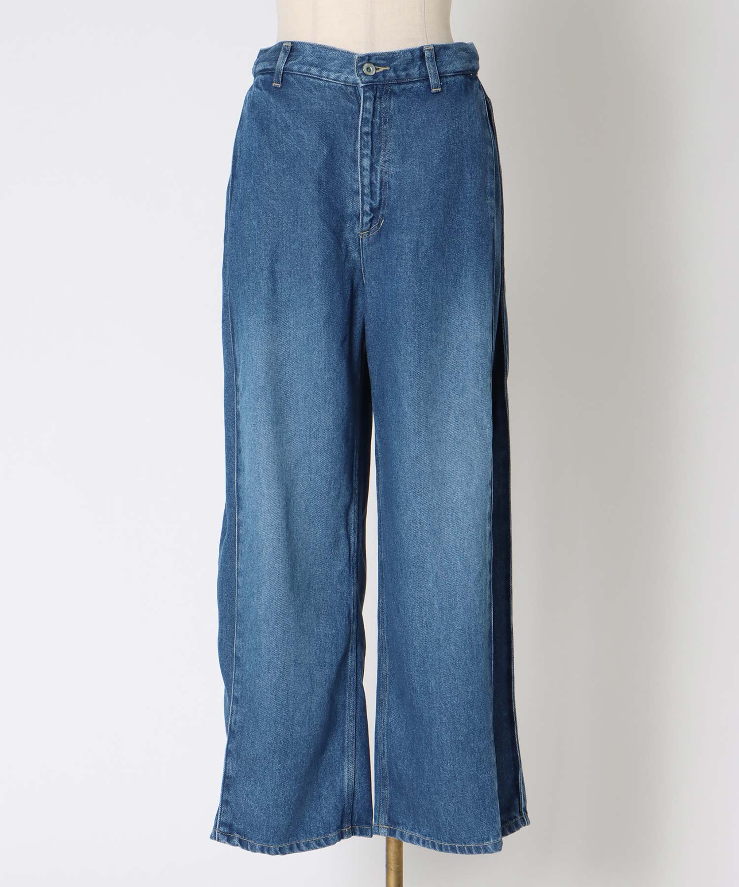 lyocell denim side tuck wide pants